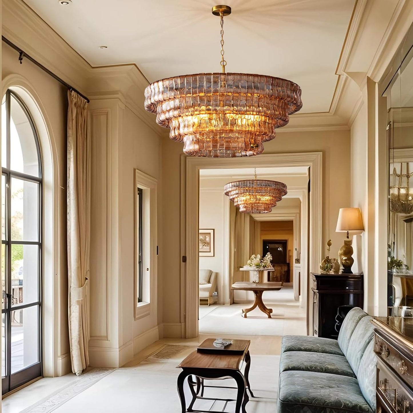 Modern golden amber glass chandelier