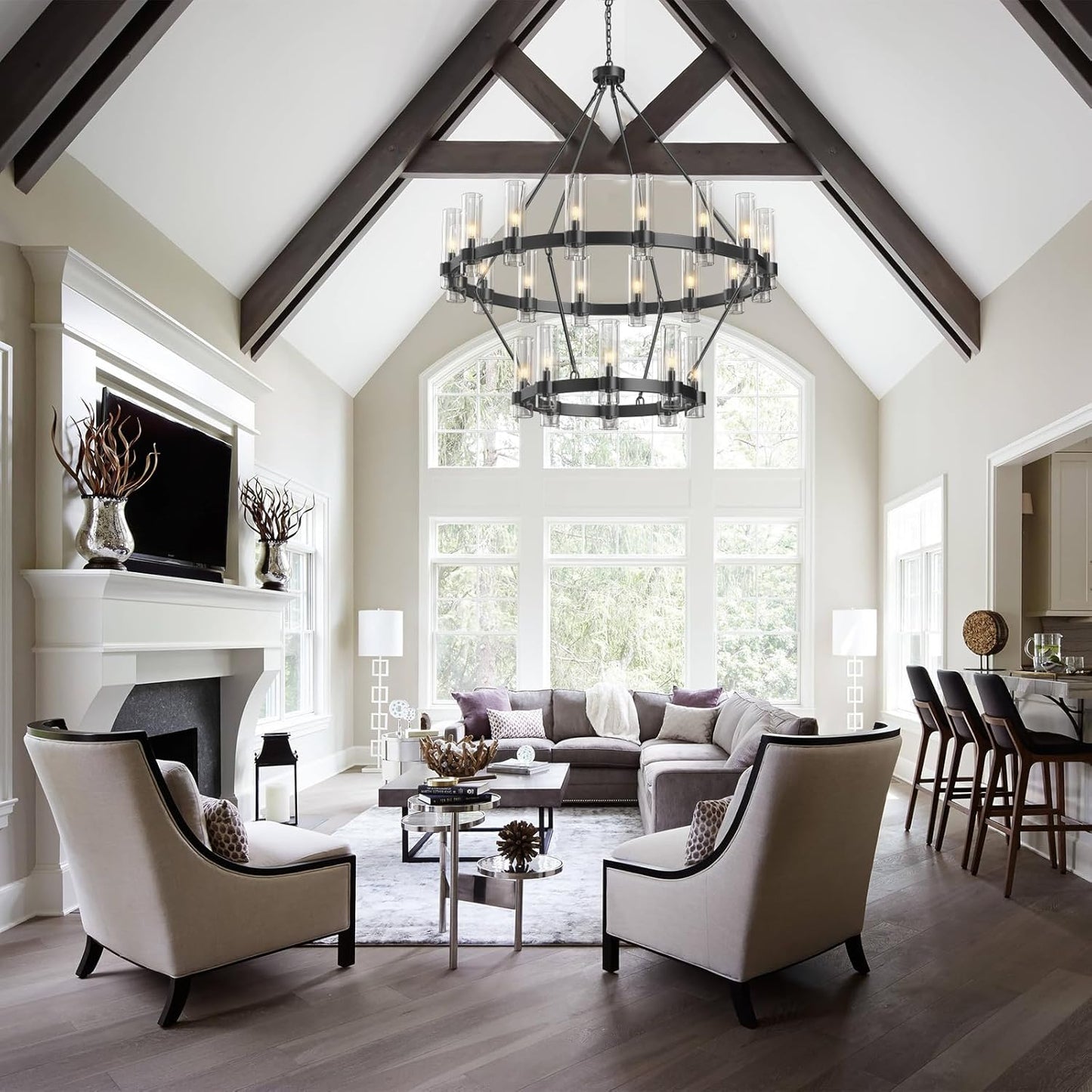 Copper plated modern glass lampshade chandelier