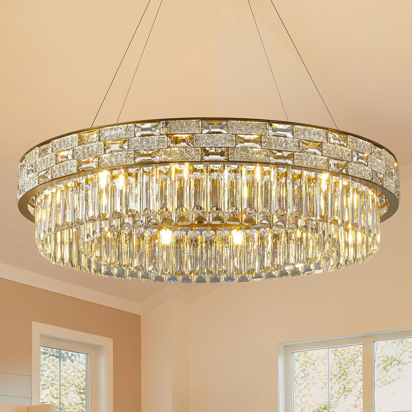 Golden round crystal chandelier Round D31’’
