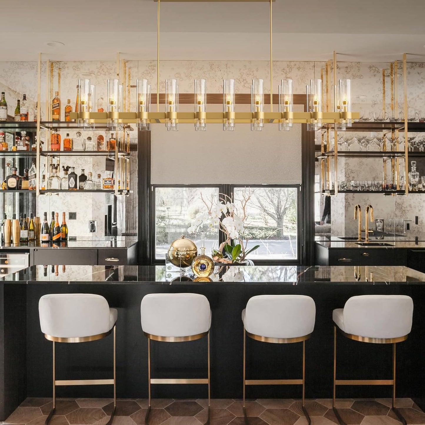 Copper plated modern glass lampshade chandelier