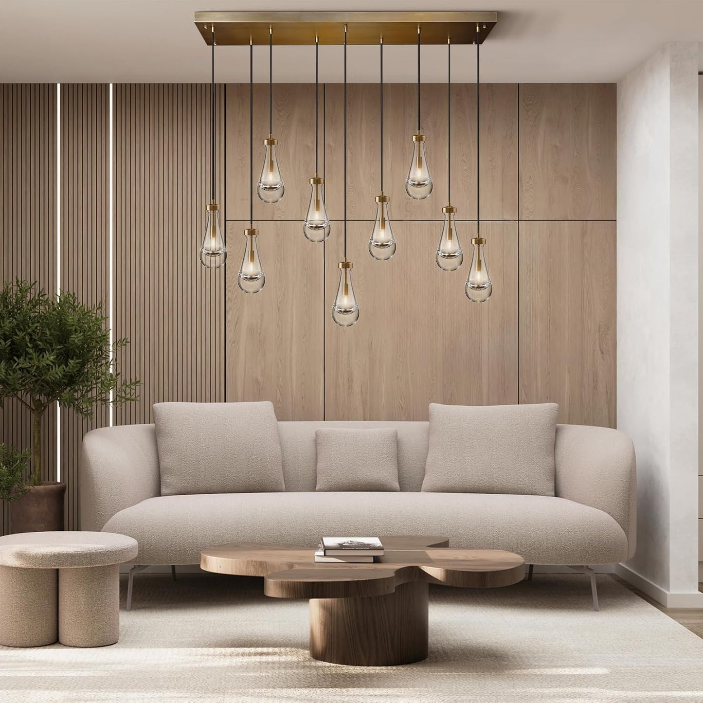 Raindrop-shaped island pendant lamp - 9 lamps