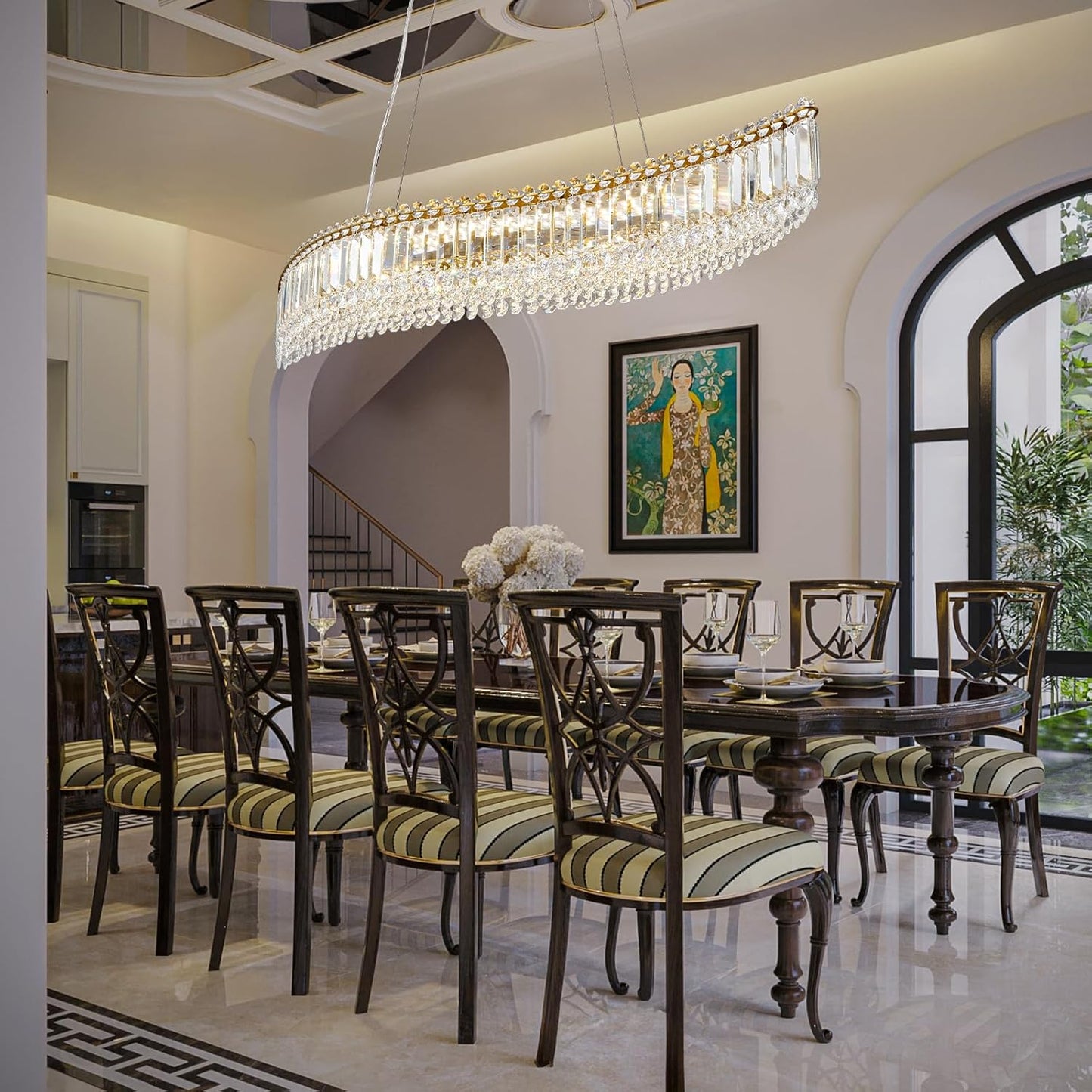Golden Modern Crystal Chandelier 47.25’’L × 17’’W × 5.1’’H