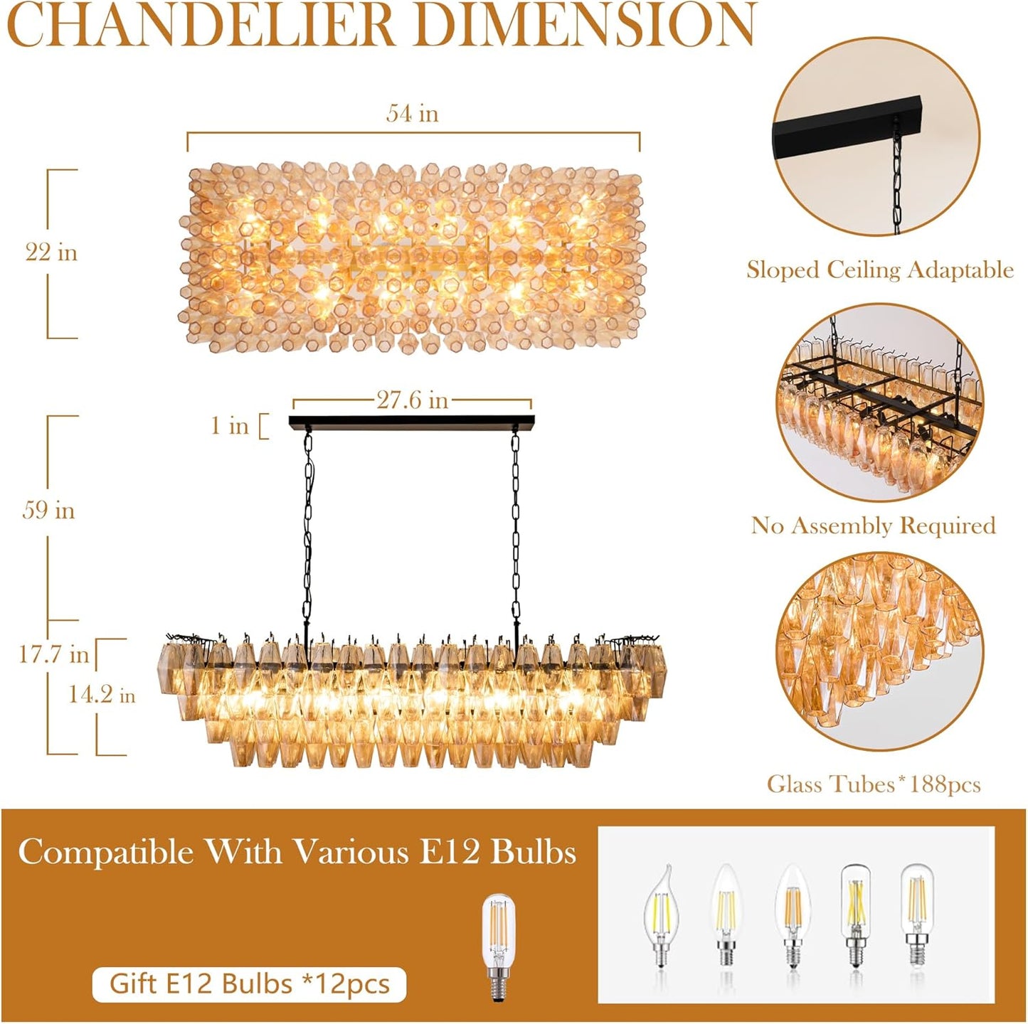 Tiered Smoke Blown Glass Brass Chandeliers