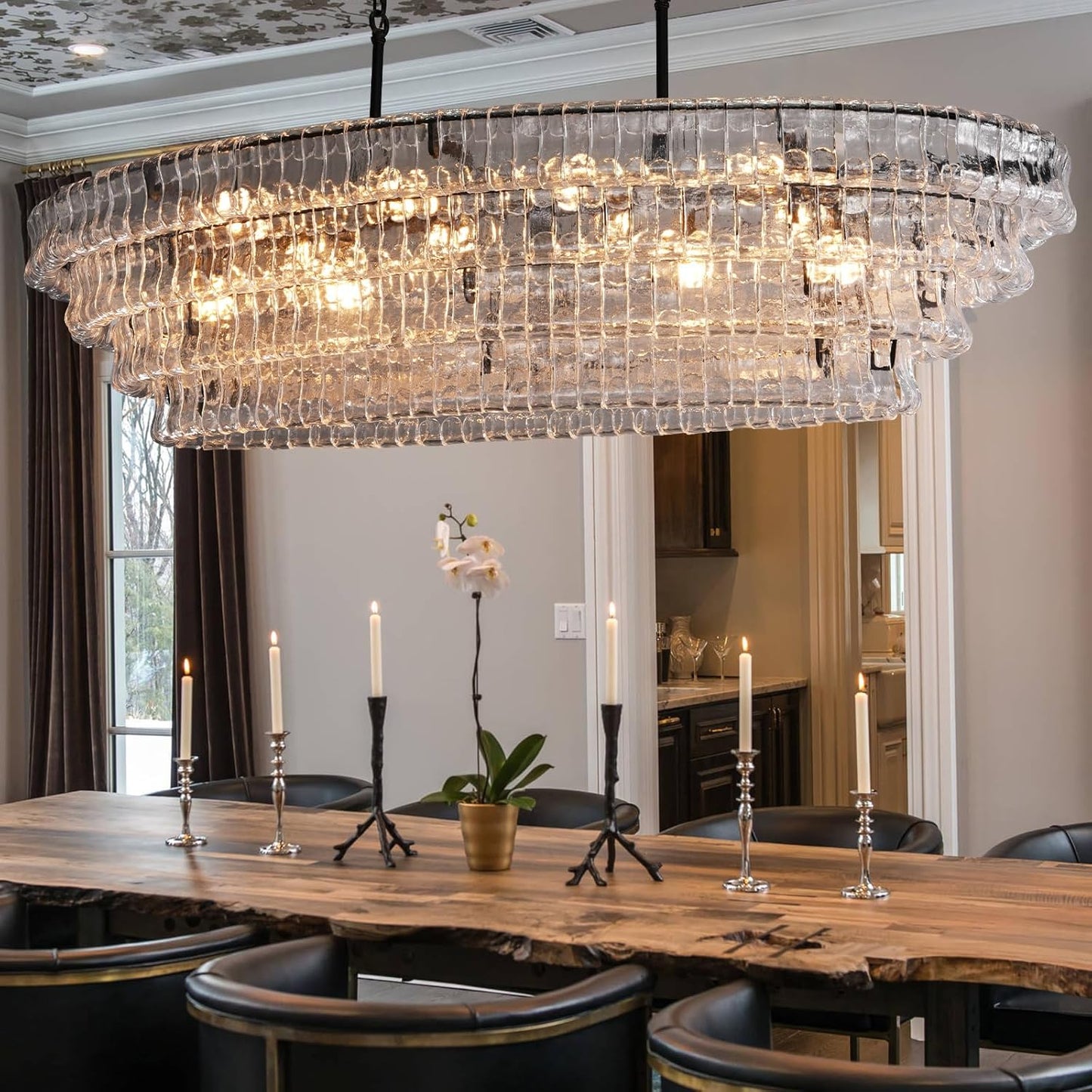 Crystal Glass Drum Chandelier Black(Clear Glass) / Rectangle L64.7’’
