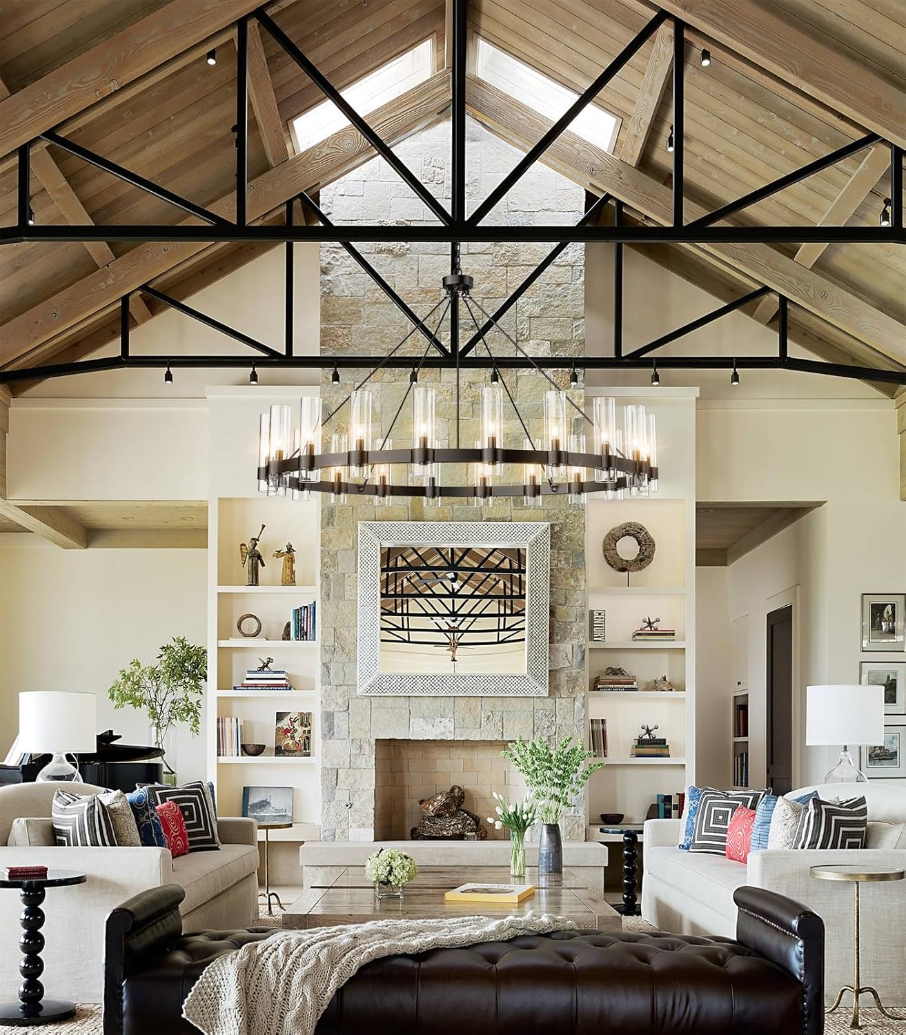 Copper plated modern glass lampshade chandelier