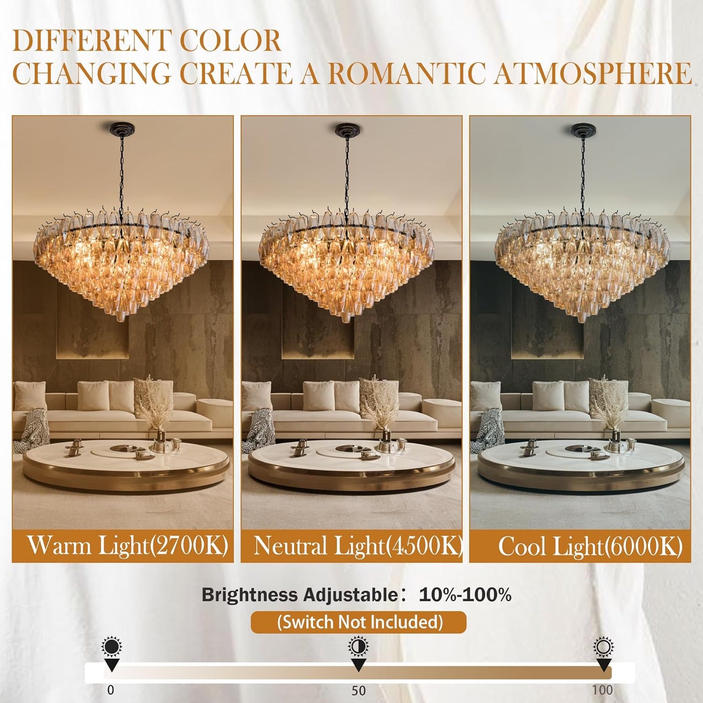 Tiered Smoke Blown Glass Brass Chandeliers