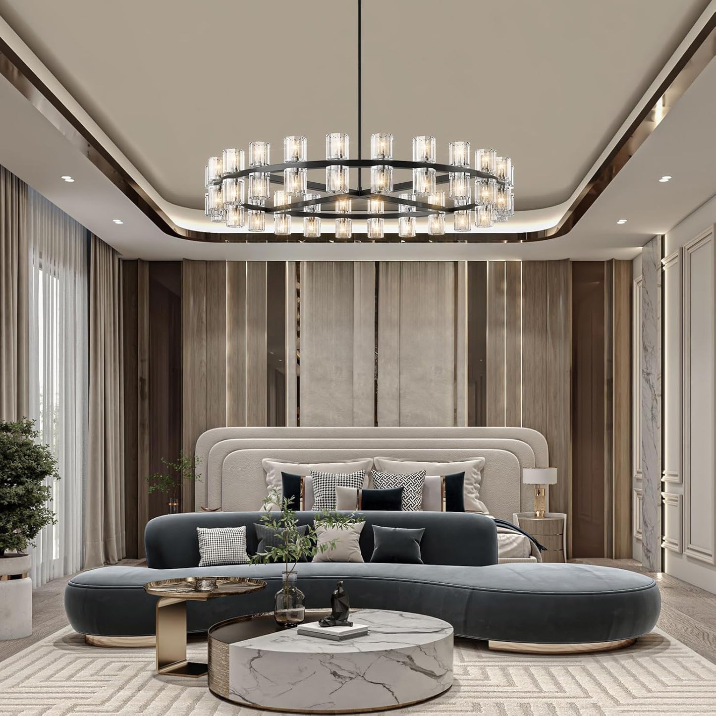 Modern Crystal Chandelier – Gold / Black – Multiple Sizes & Shapes
