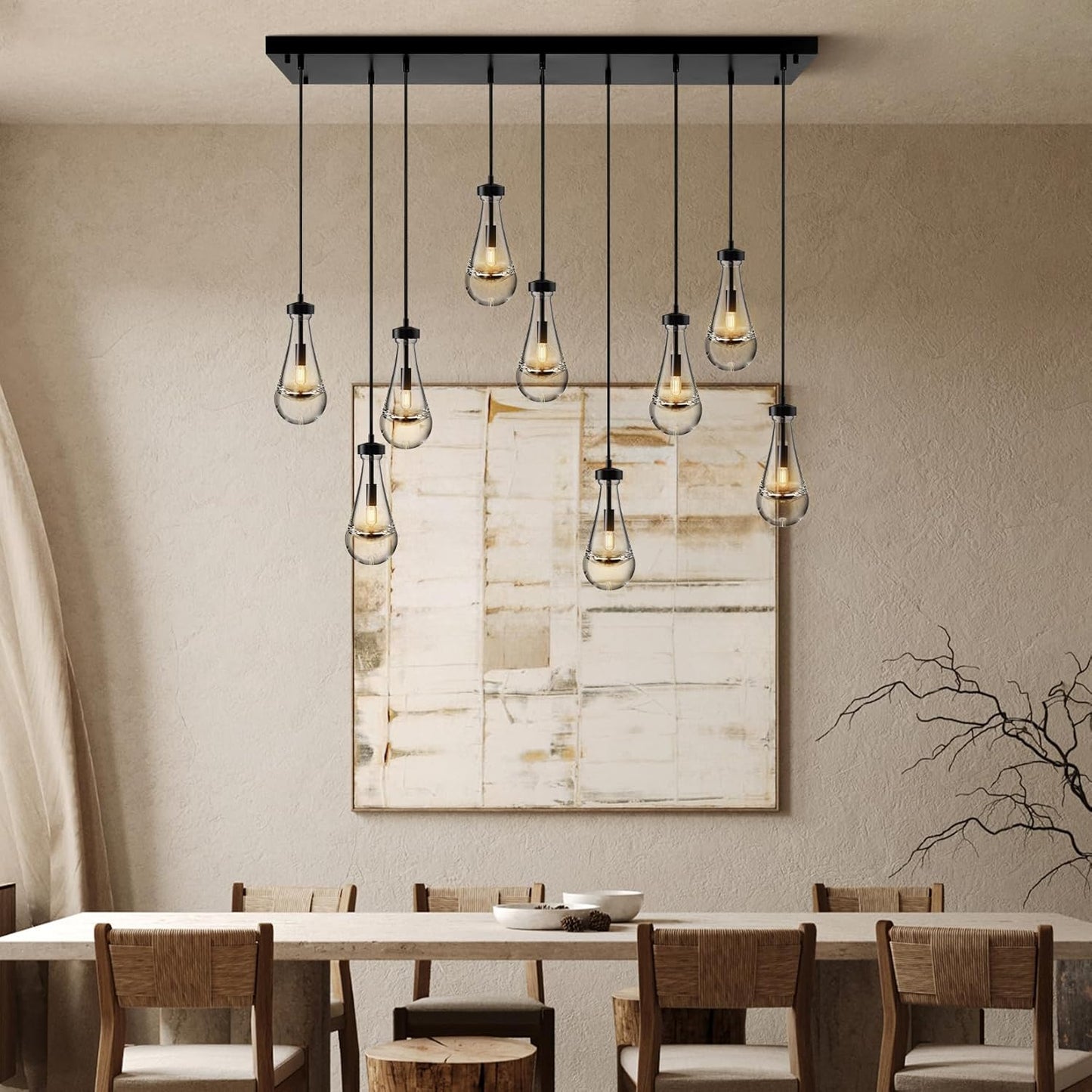 Raindrop-shaped island pendant lamp - 9 lamps