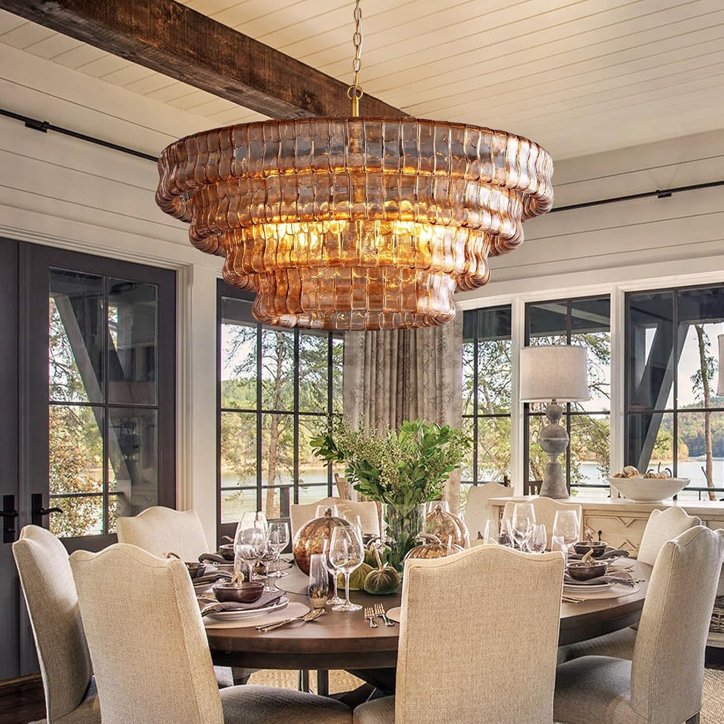 Modern golden amber glass chandelier
