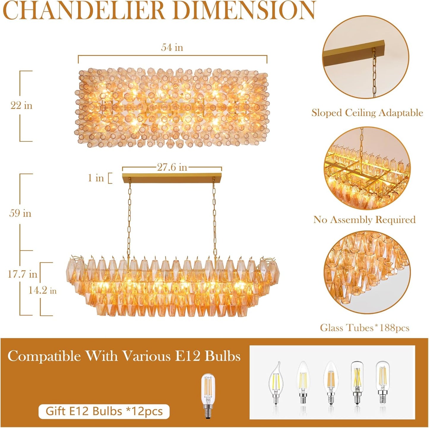 Tiered Smoke Blown Glass Brass Chandeliers