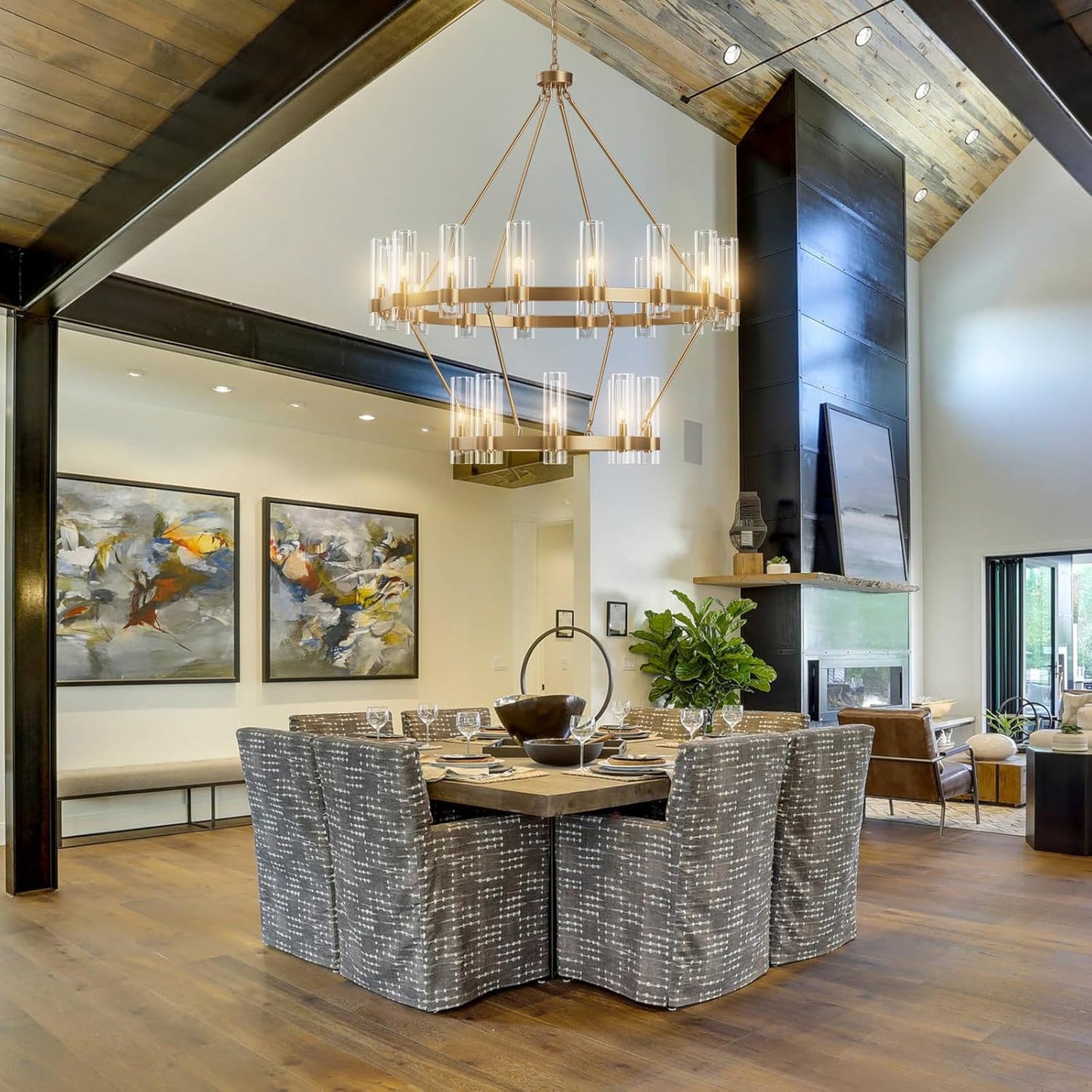 Copper plated modern glass lampshade chandelier