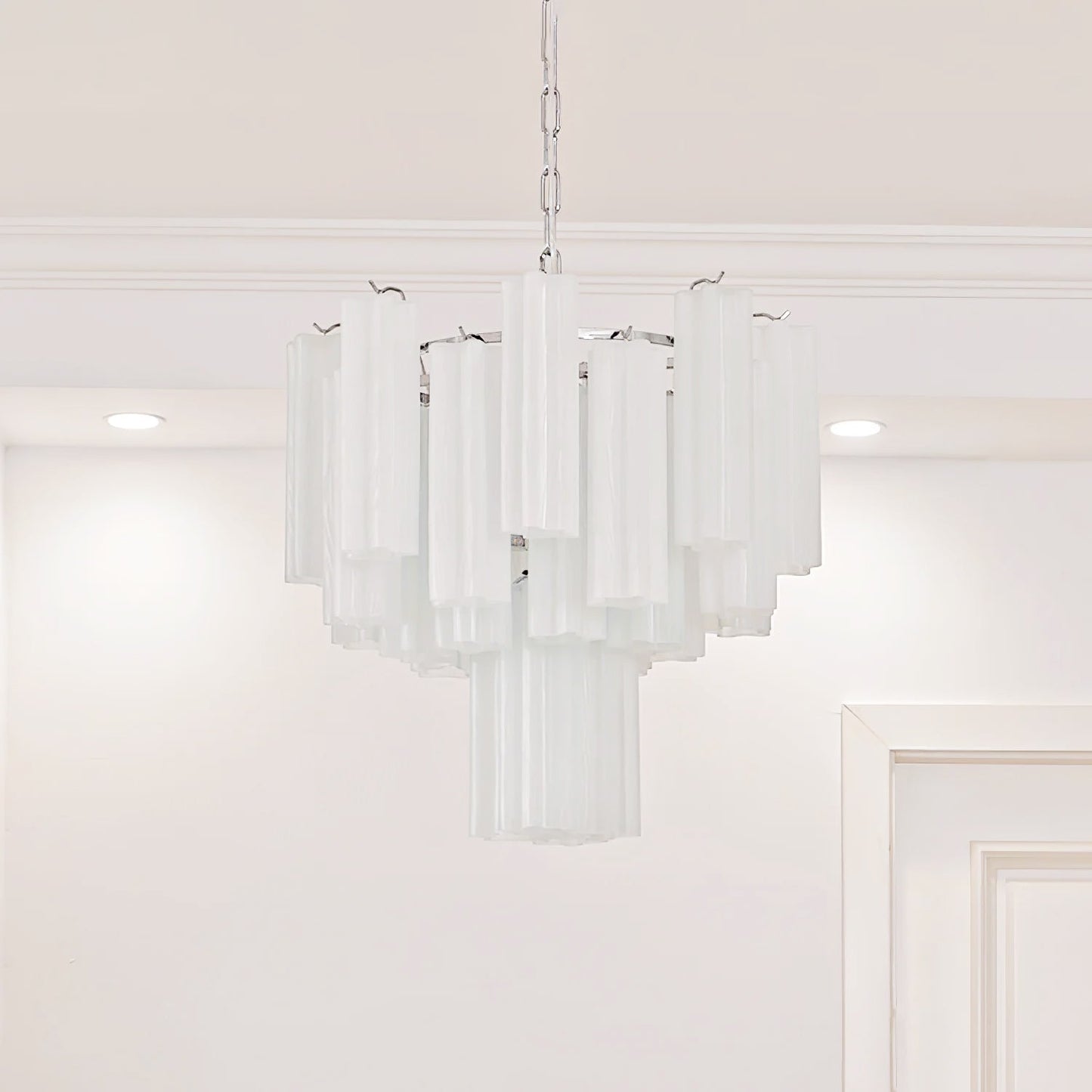 Addis Modern Murano Glass & Nickel Chandelier – Luxe Ceiling Light