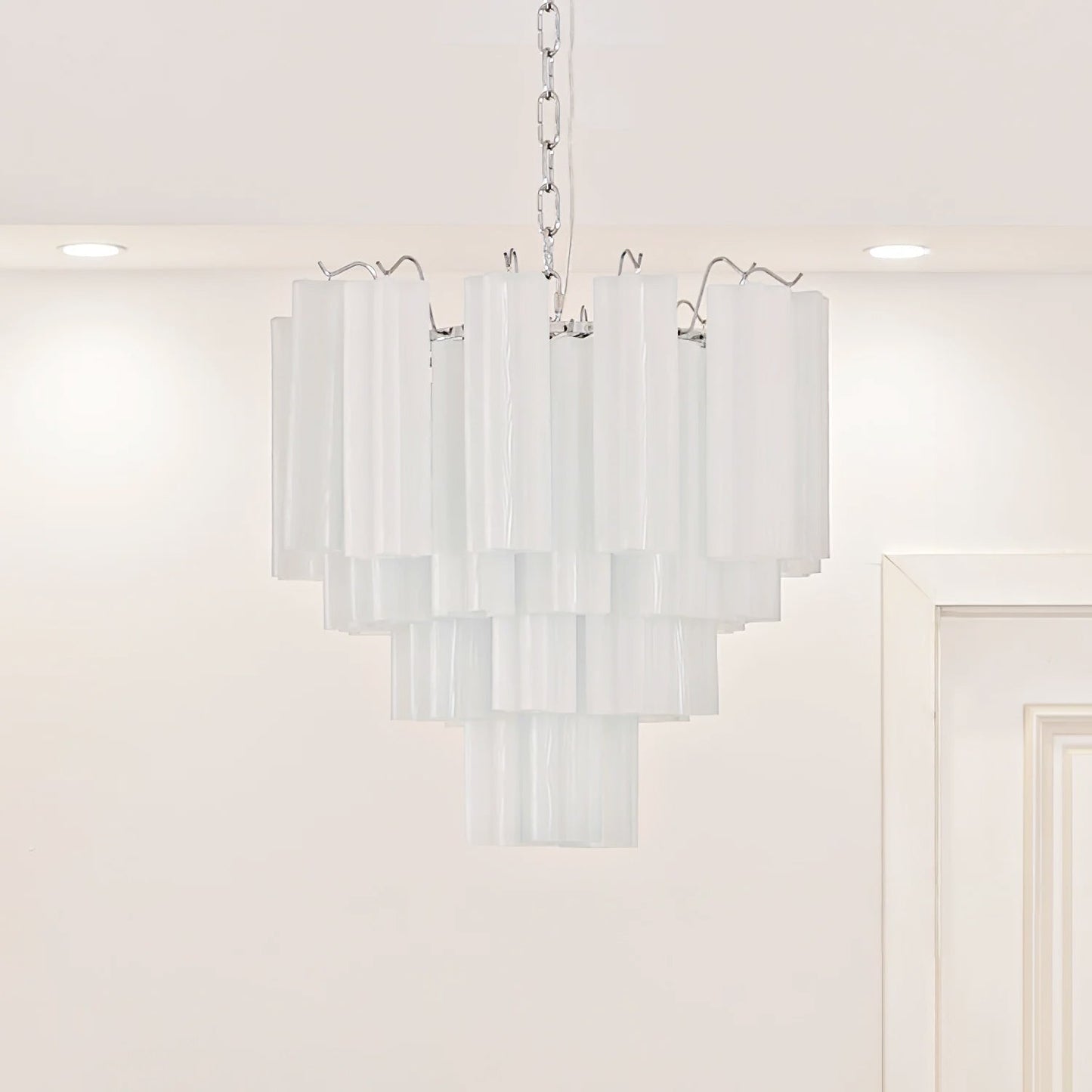 Addis Modern Murano Glass & Nickel Chandelier – Luxe Ceiling Light