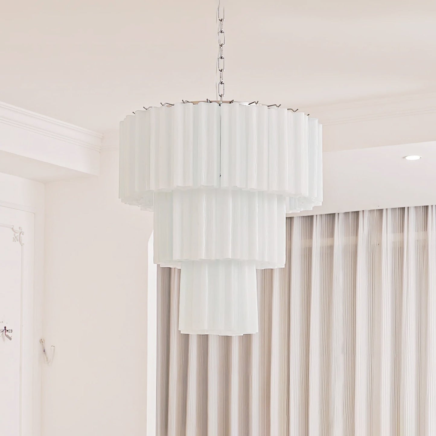 Addis Modern Murano Glass & Nickel Chandelier – Luxe Ceiling Light
