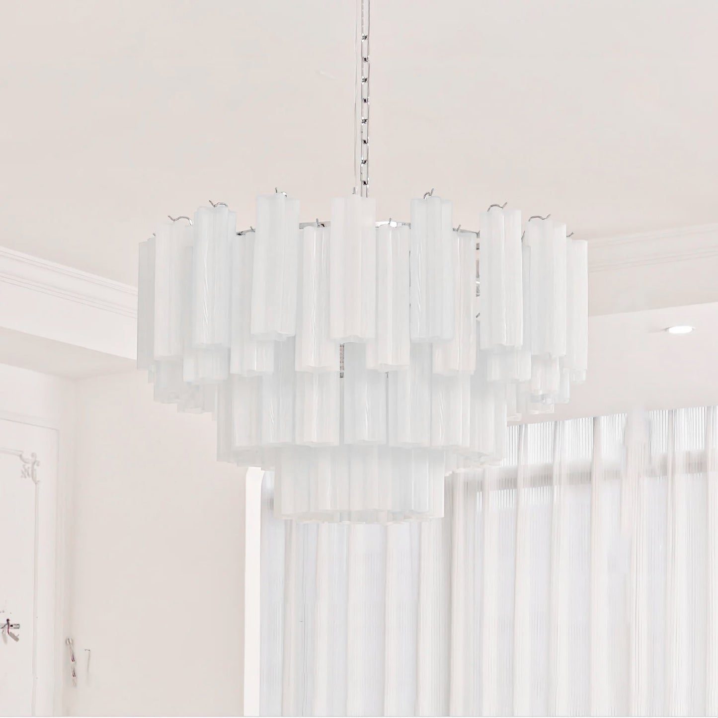 Addis Modern Murano Glass & Nickel Chandelier – Luxe Ceiling Light
