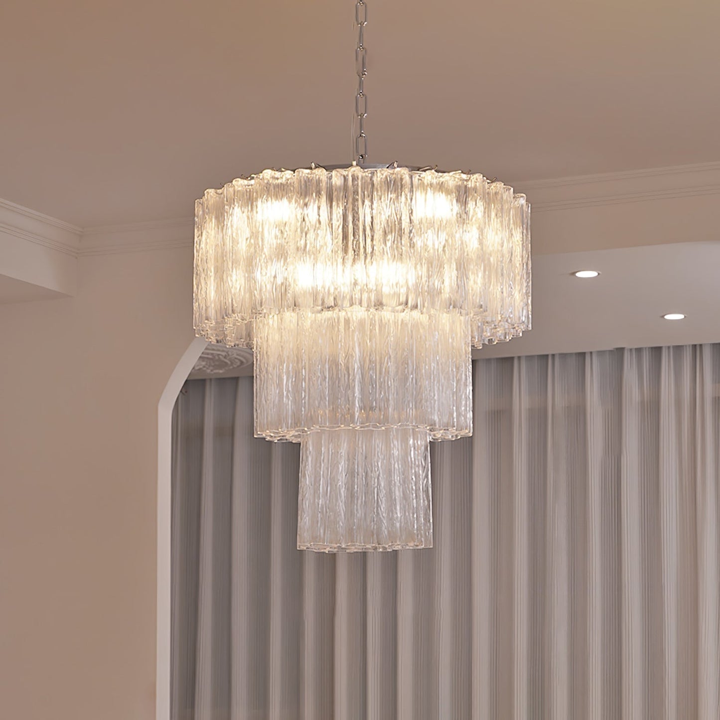 Addis Modern Murano Glass & Nickel Chandelier – Luxe Ceiling Light