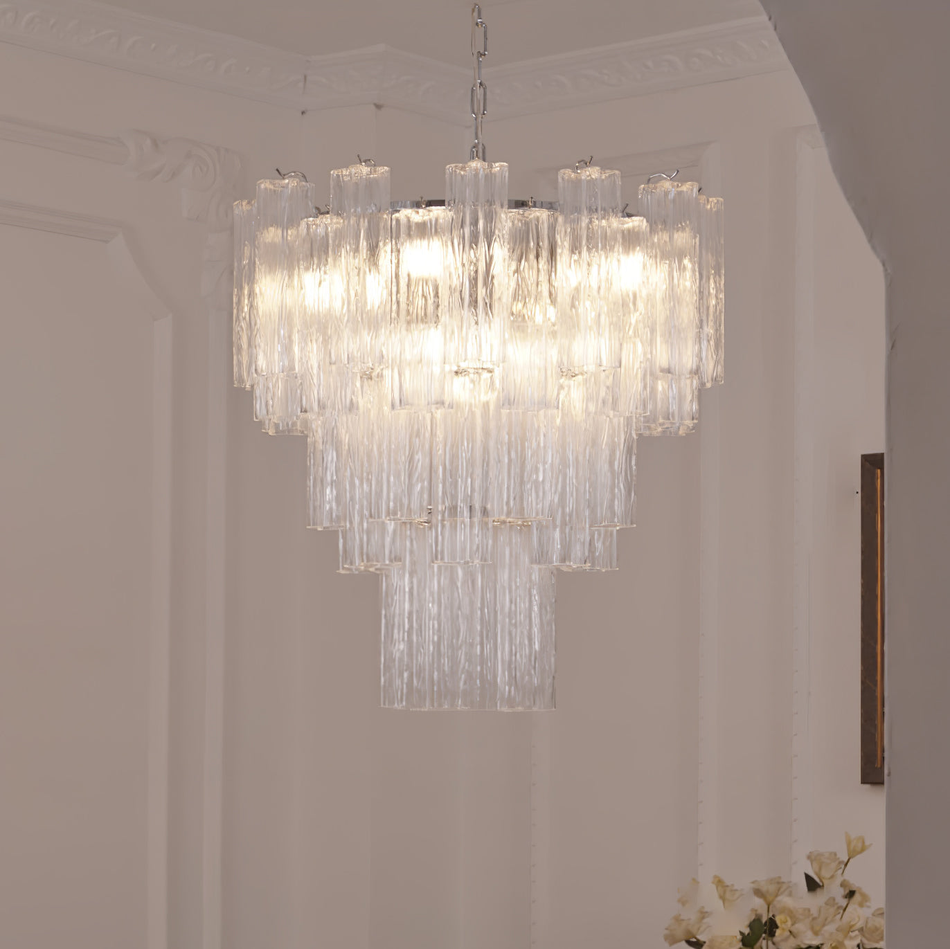 Addis Modern Murano Glass & Nickel Chandelier – Luxe Ceiling Light