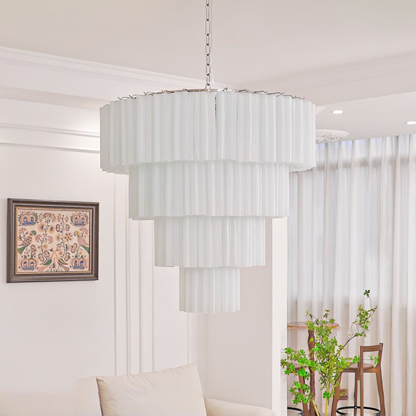 Addis Modern Murano Glass & Nickel Chandelier – Luxe Ceiling Light