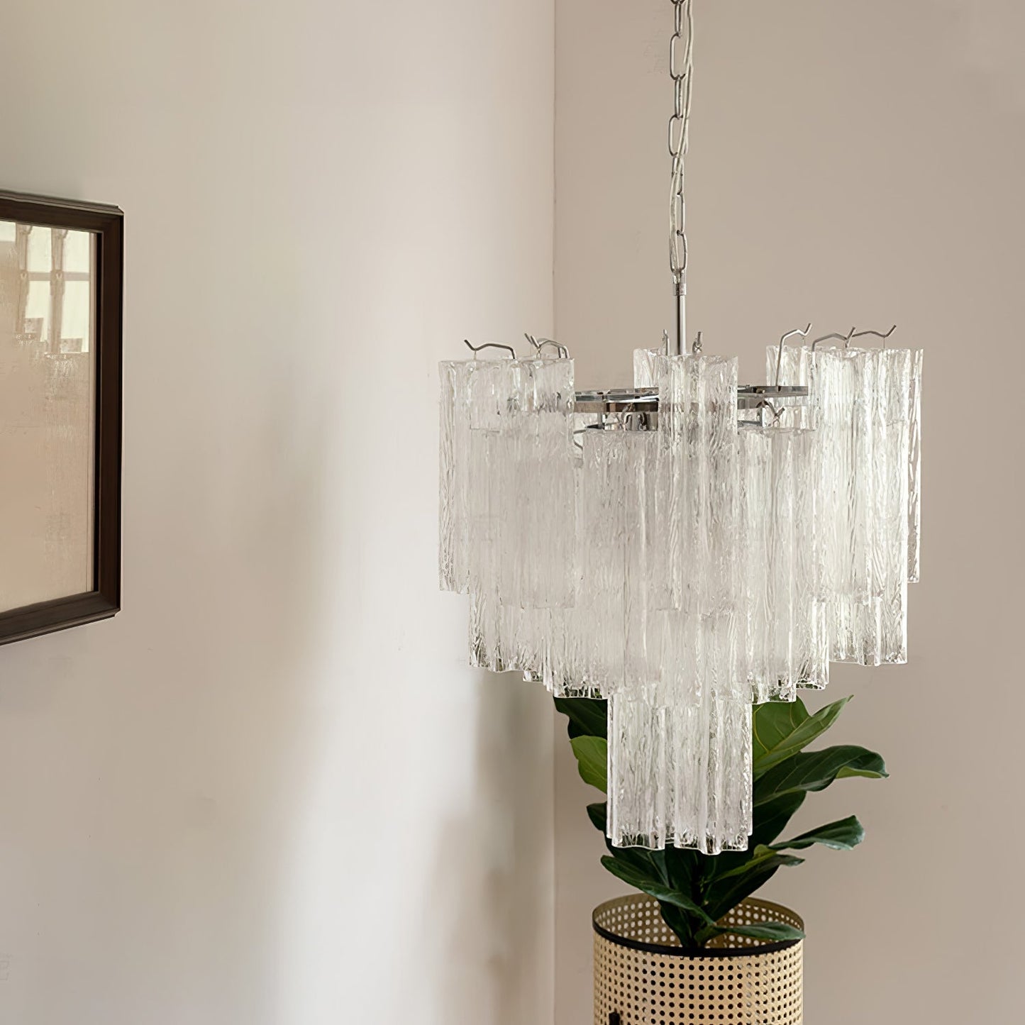 Addis Modern Murano Glass & Nickel Chandelier – Luxe Ceiling Light
