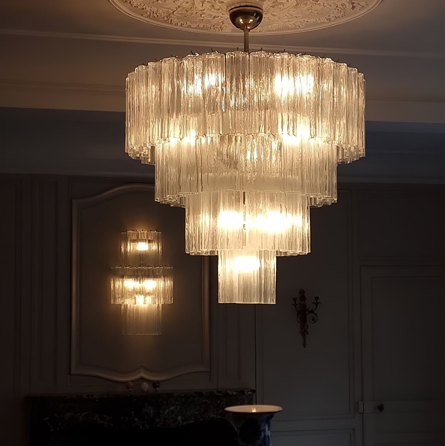 Addis Modern Murano Glass & Nickel Chandelier – Luxe Ceiling Light