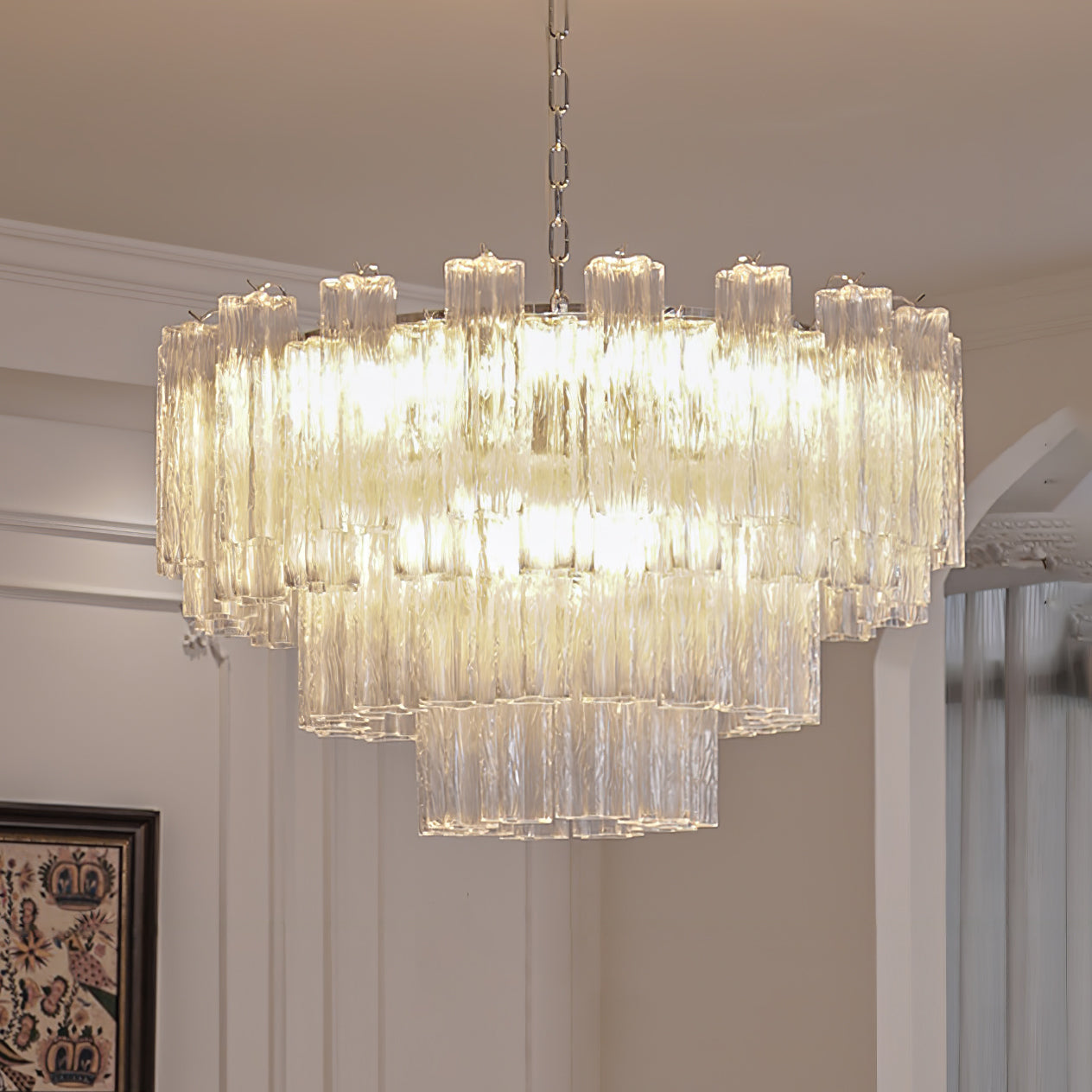 Addis Modern Murano Glass & Nickel Chandelier – Luxe Ceiling Light