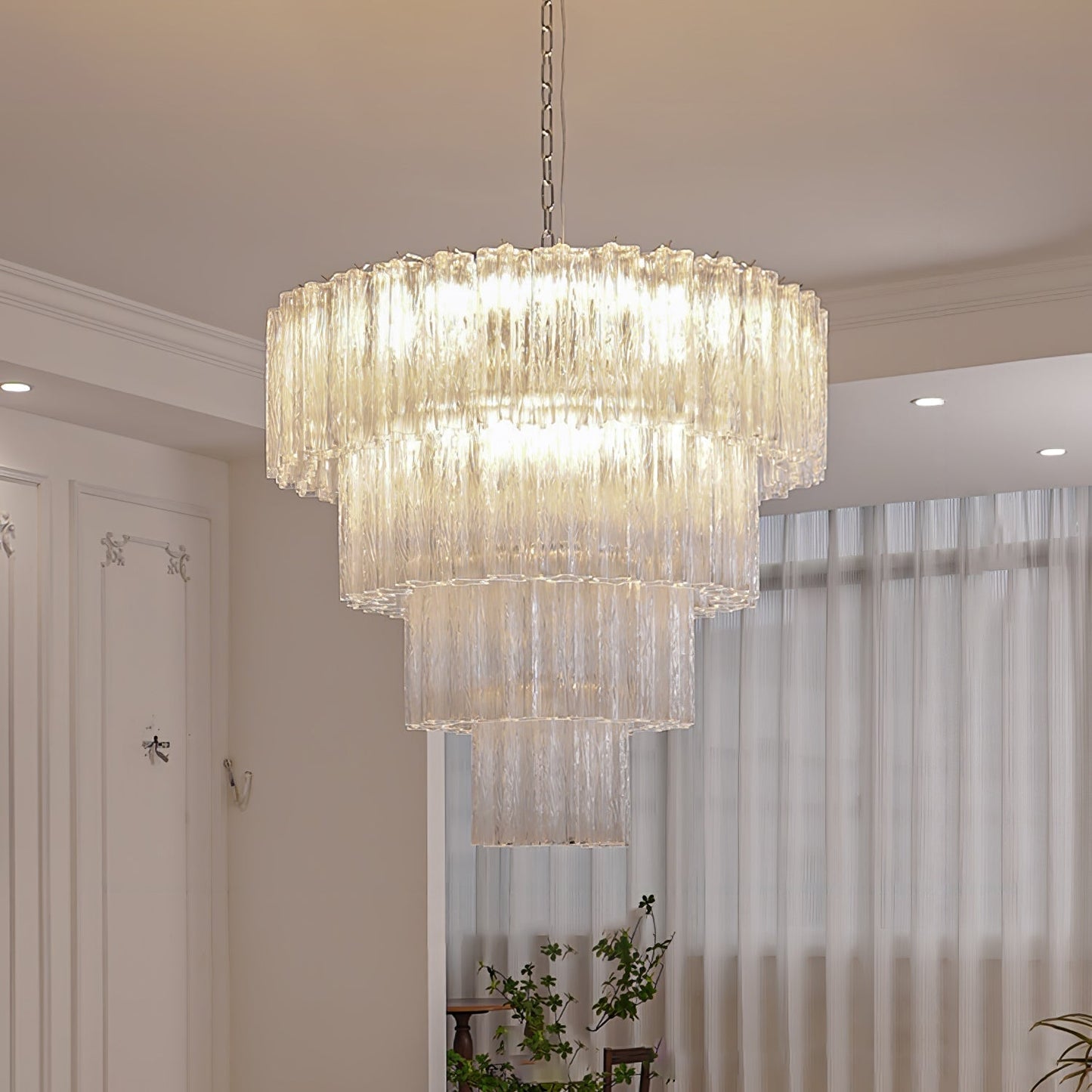 Addis Modern Murano Glass & Nickel Chandelier – Luxe Ceiling Light