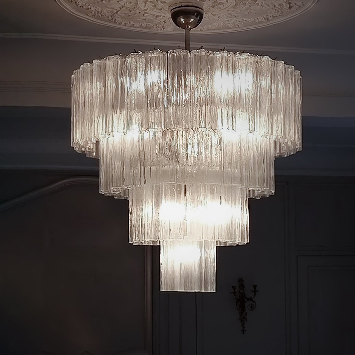 Addis Modern Murano Glass & Nickel Chandelier – Luxe Ceiling Light