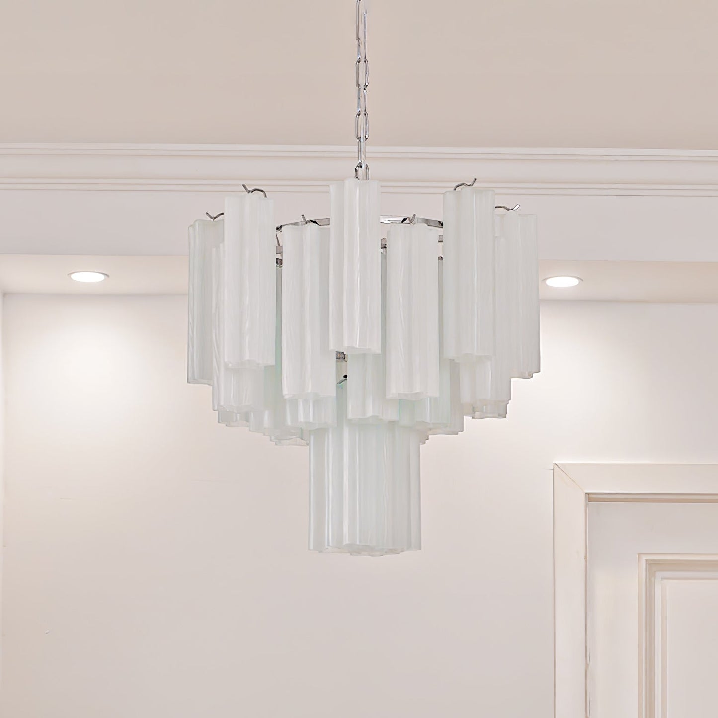 Addis Modern Murano Glass & Nickel Chandelier – Luxe Ceiling Light