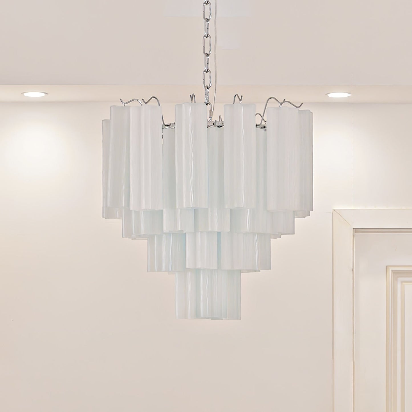 Addis Modern Murano Glass & Nickel Chandelier – Luxe Ceiling Light