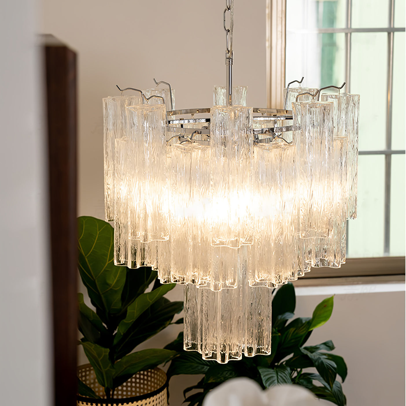 Addis Modern Murano Glass & Nickel Chandelier – Luxe Ceiling Light