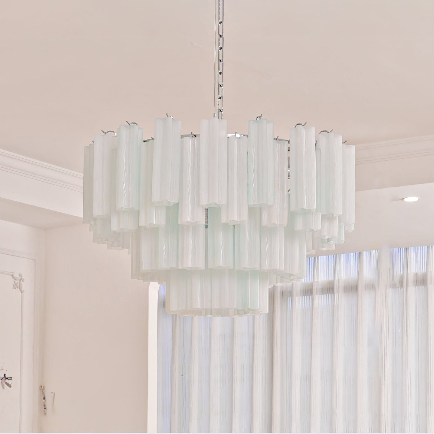 Addis Modern Murano Glass & Nickel Chandelier – Luxe Ceiling Light