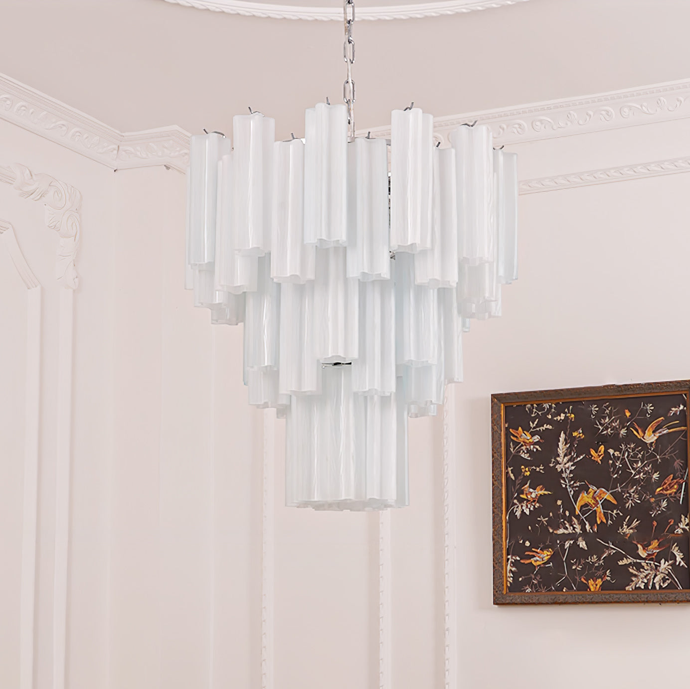 Addis Modern Murano Glass & Nickel Chandelier – Luxe Ceiling Light