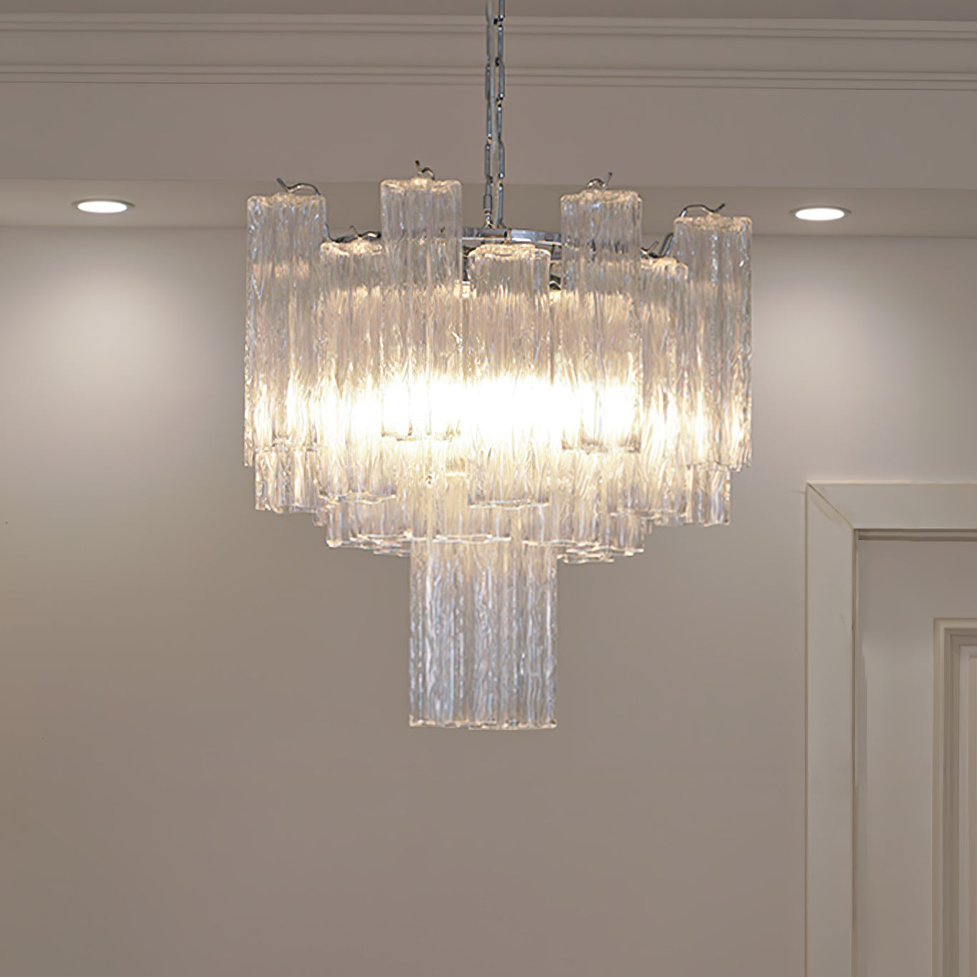 Addis Modern Murano Glass & Nickel Chandelier – Luxe Ceiling Light
