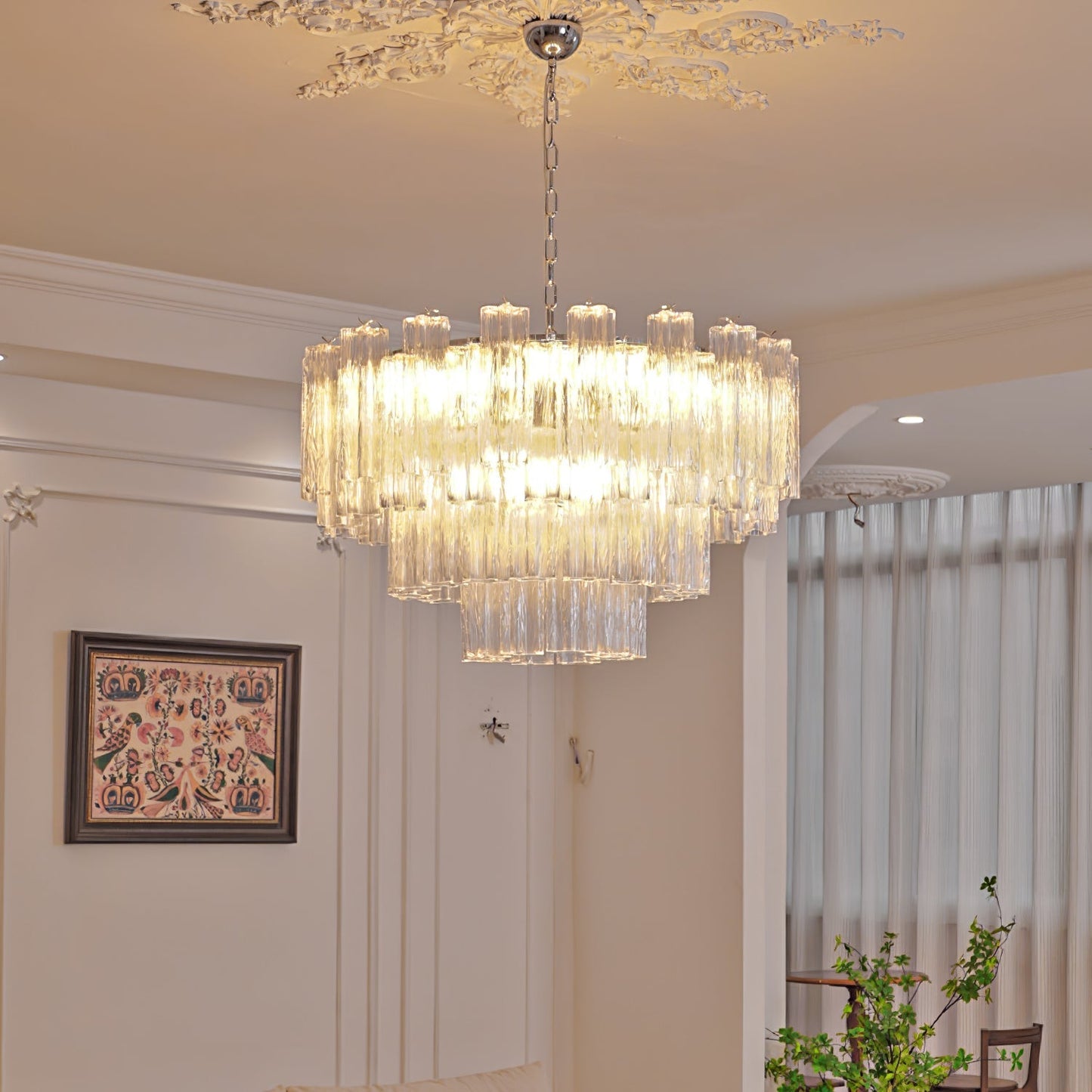 Addis Modern Murano Glass & Nickel Chandelier – Luxe Ceiling Light