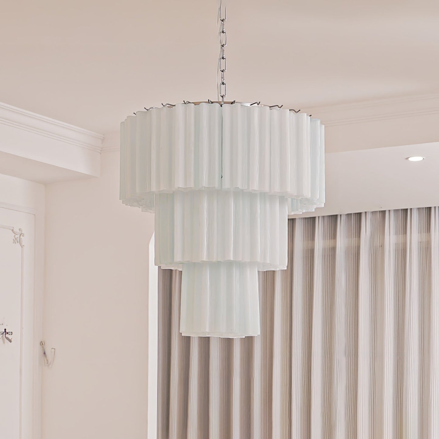 Addis Modern Murano Glass & Nickel Chandelier – Luxe Ceiling Light