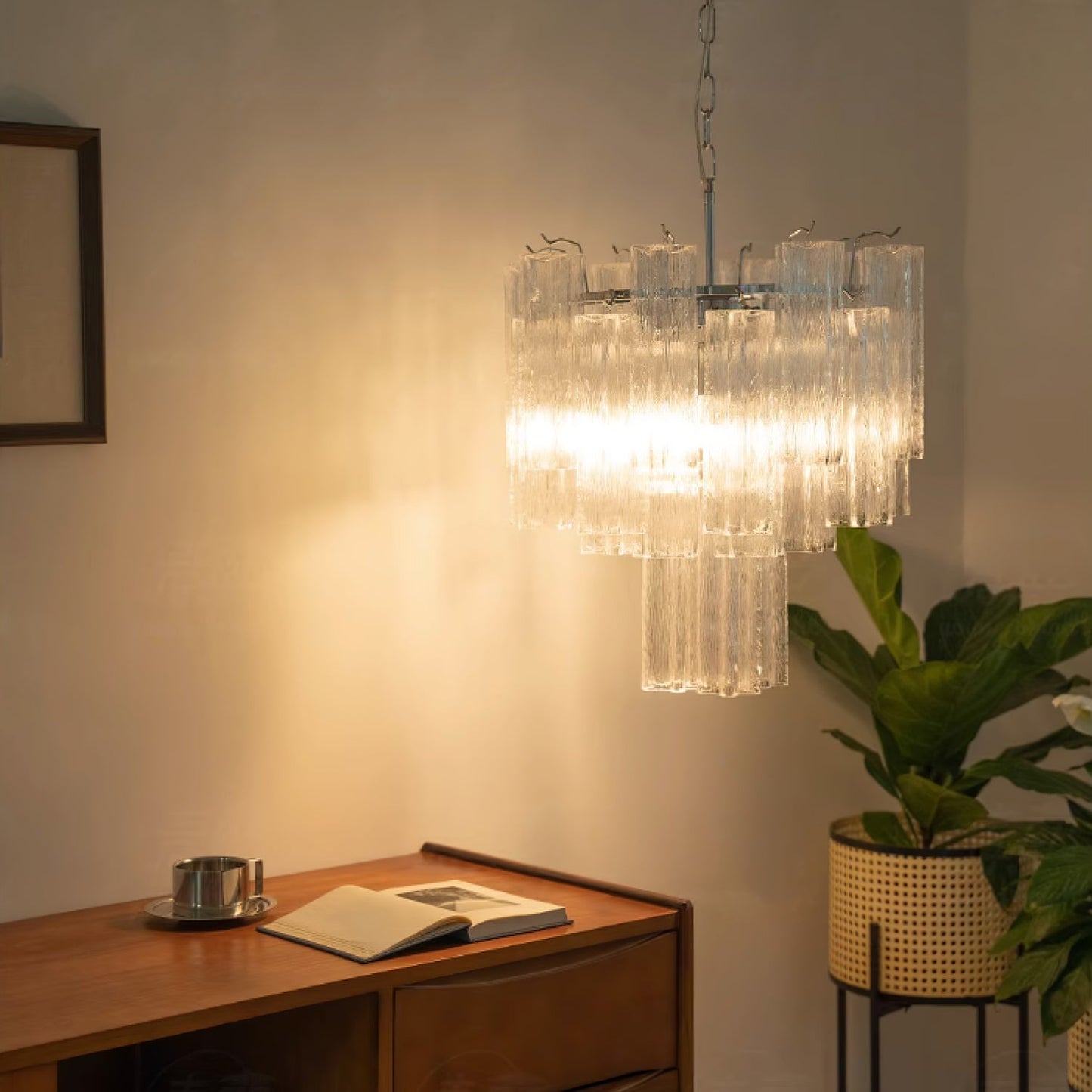 Addis Modern Murano Glass & Nickel Chandelier – Luxe Ceiling Light