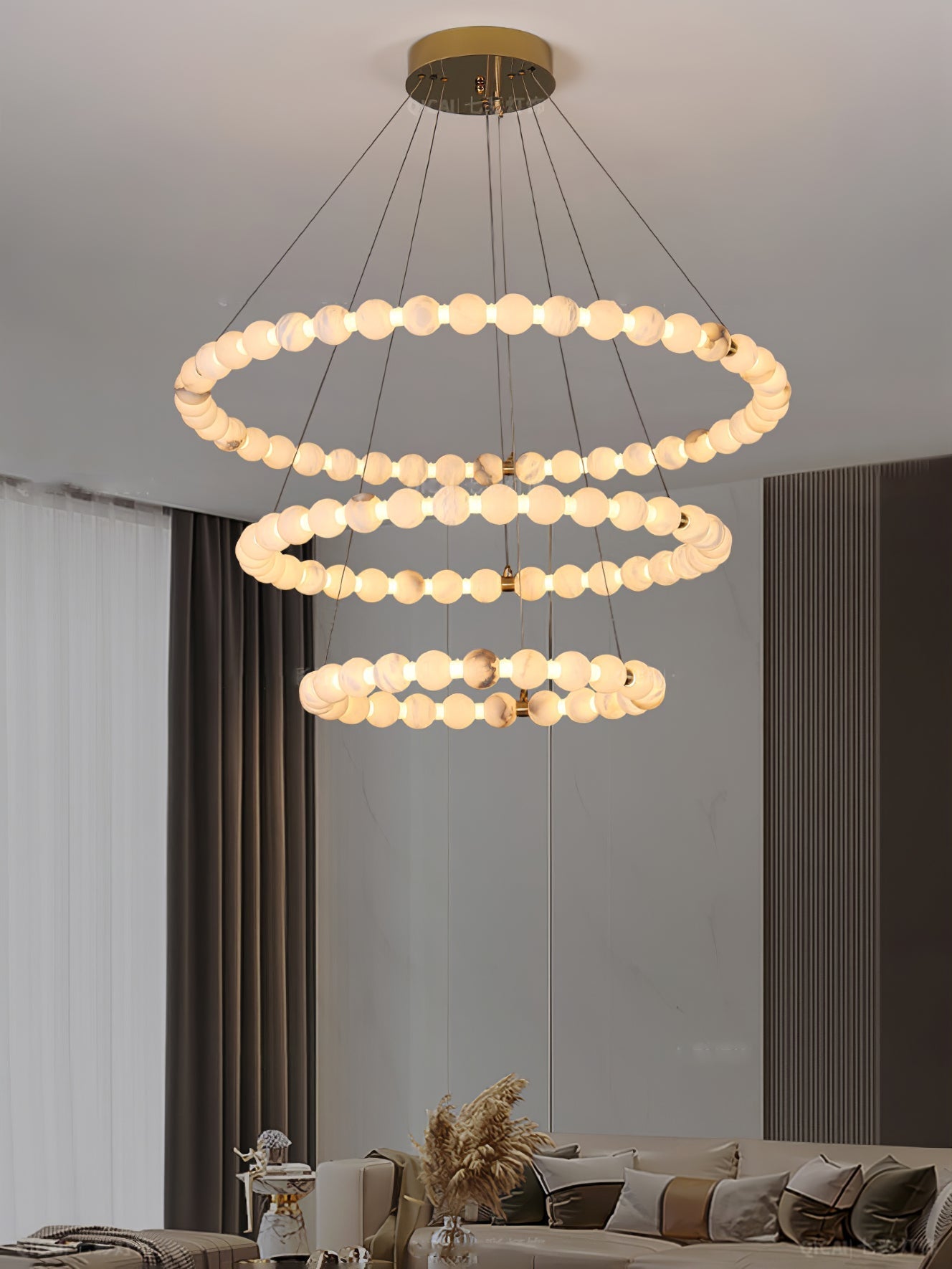 Vakkerlight Alabaster Orb Ring Chandelier – Gold White, 23.6