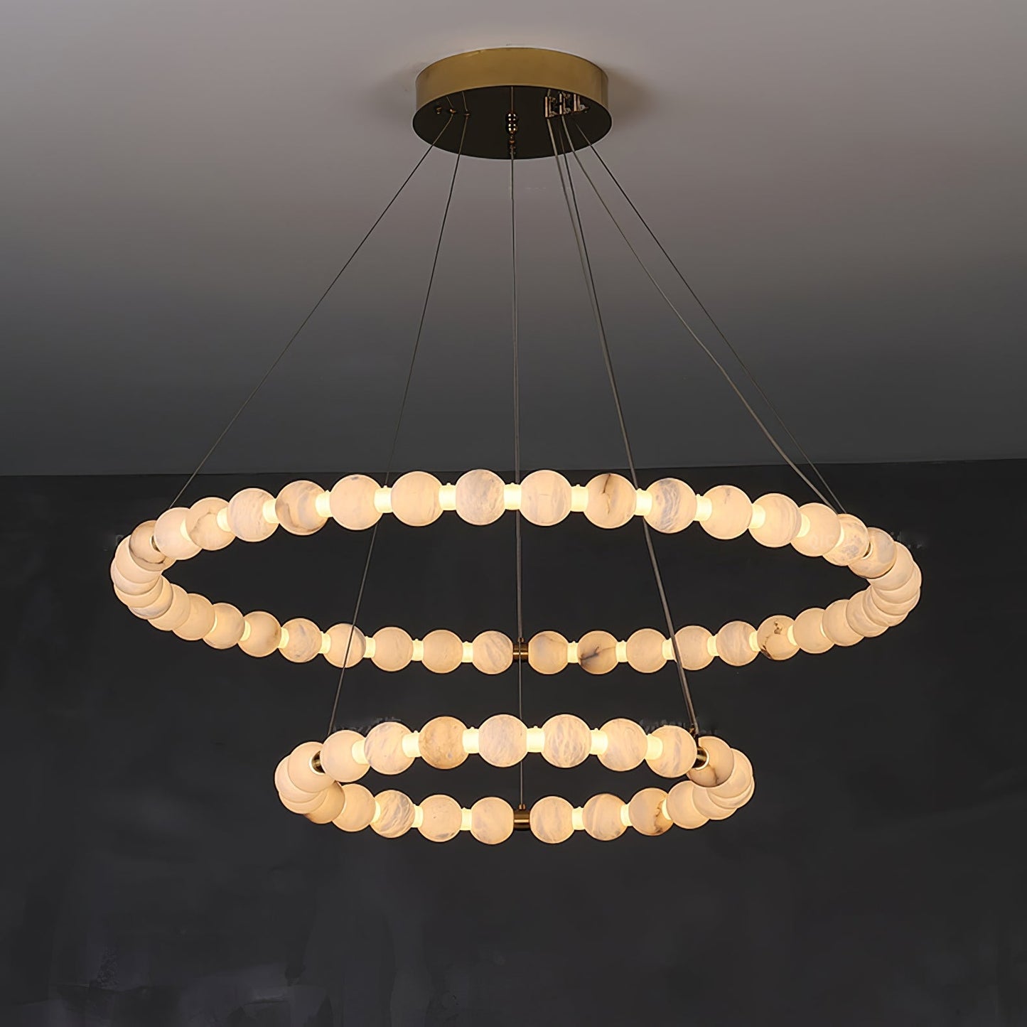 Vakkerlight Alabaster Orb Ring Chandelier – Gold White, 23.6