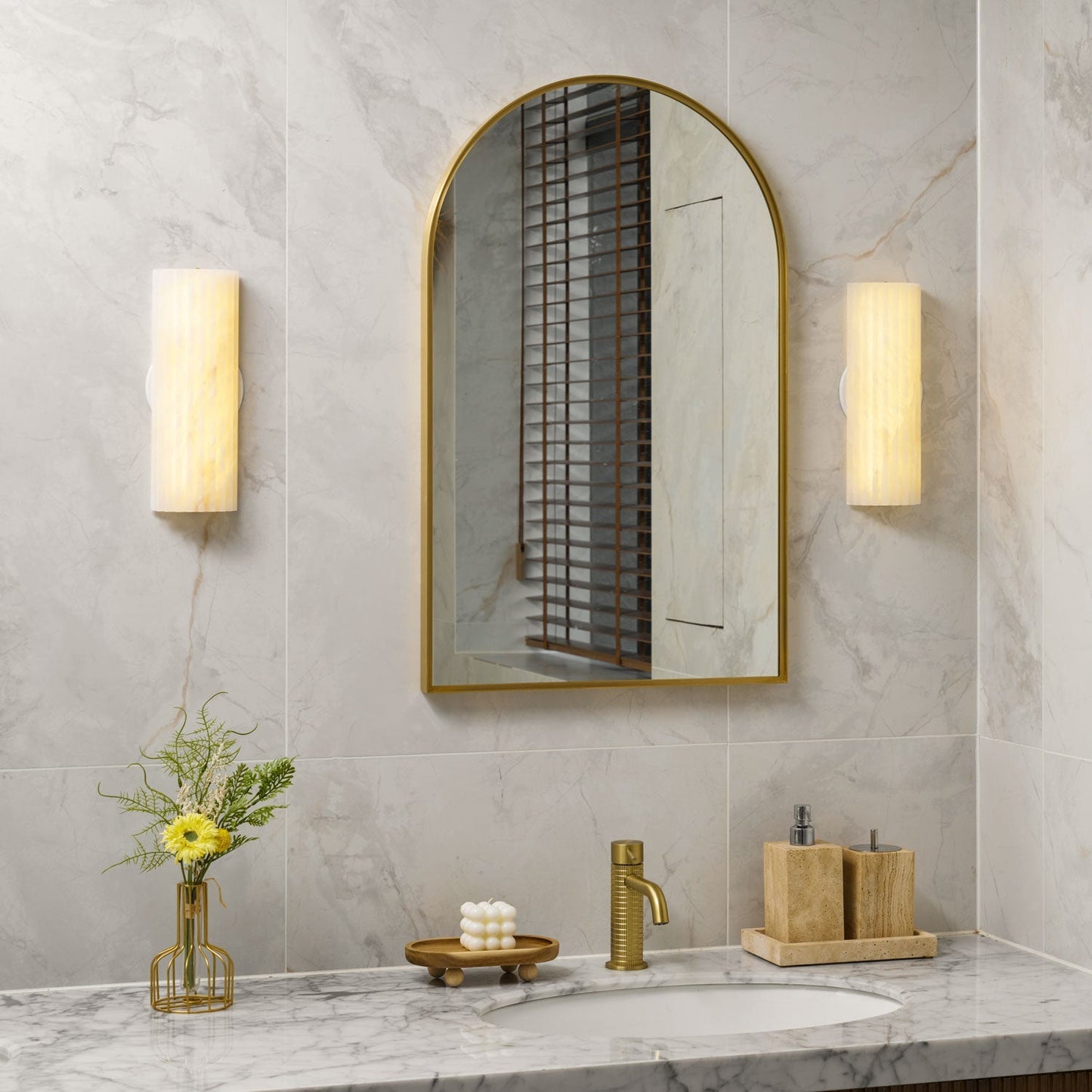 Alvia Alabaster Hand‑Carved Wall Light with Integrated LED