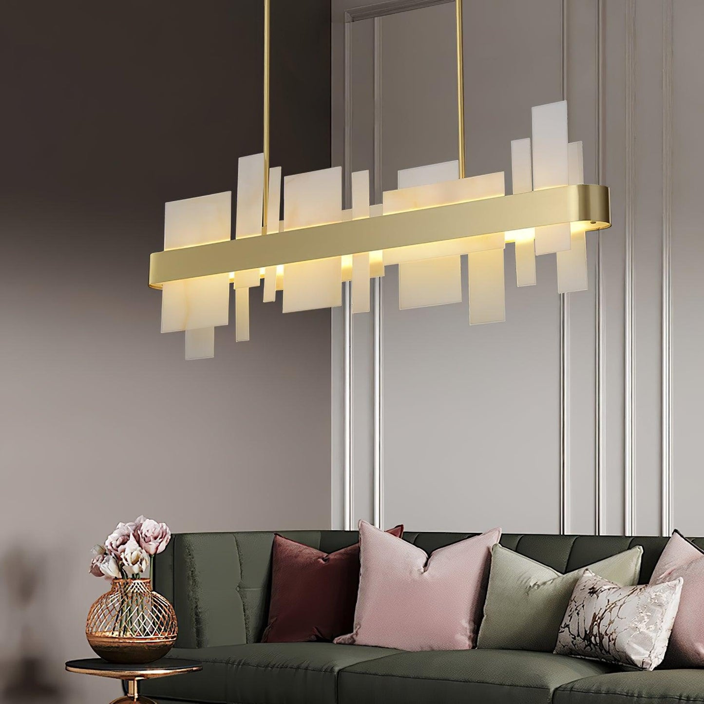 Amelie Brushed Brass & White LED Chandelier – Modern Luxury Lighting