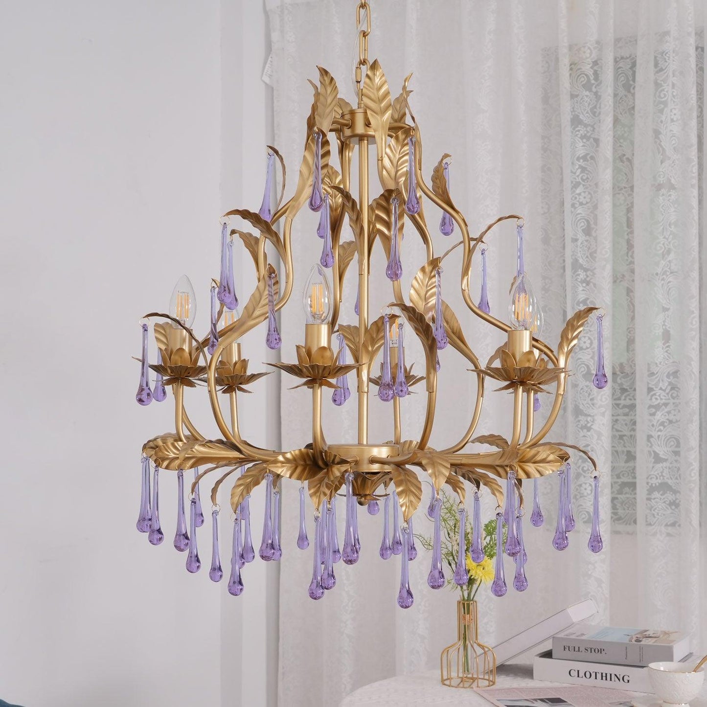 Amethyst Drops Crystal Chandelier - YIOSI