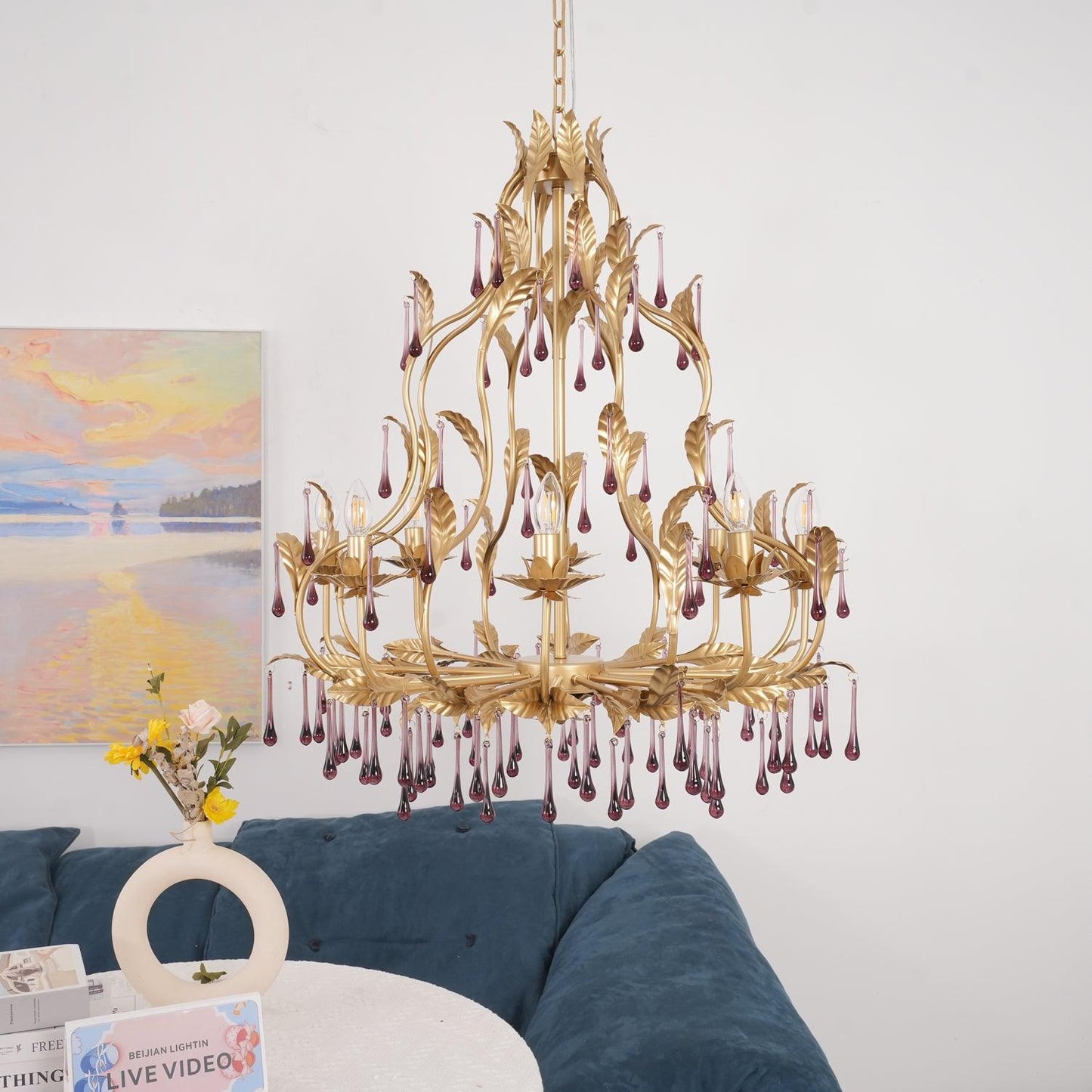 Amethyst Drops Crystal Chandelier - YIOSI