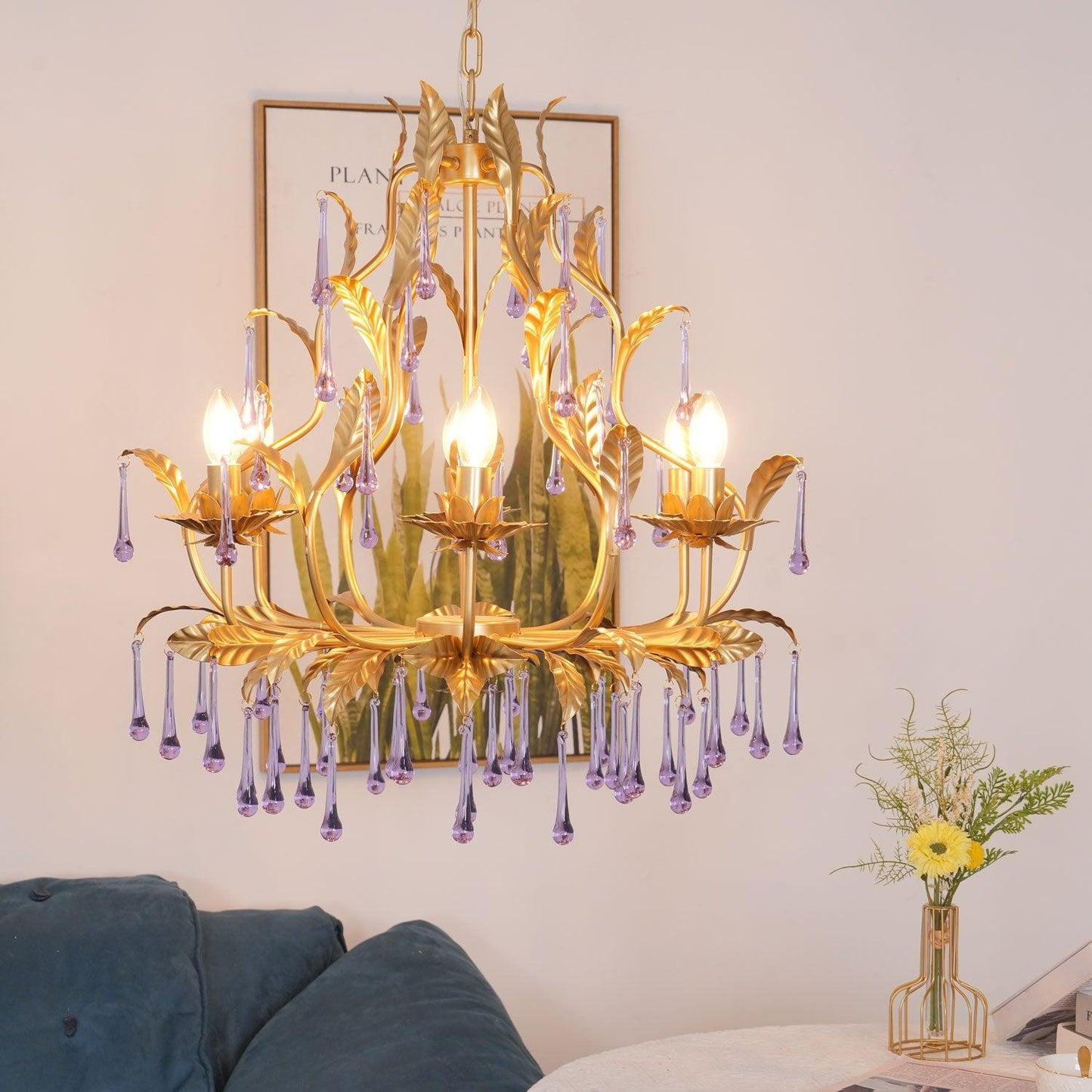 Amethyst Drops Crystal Chandelier - YIOSI