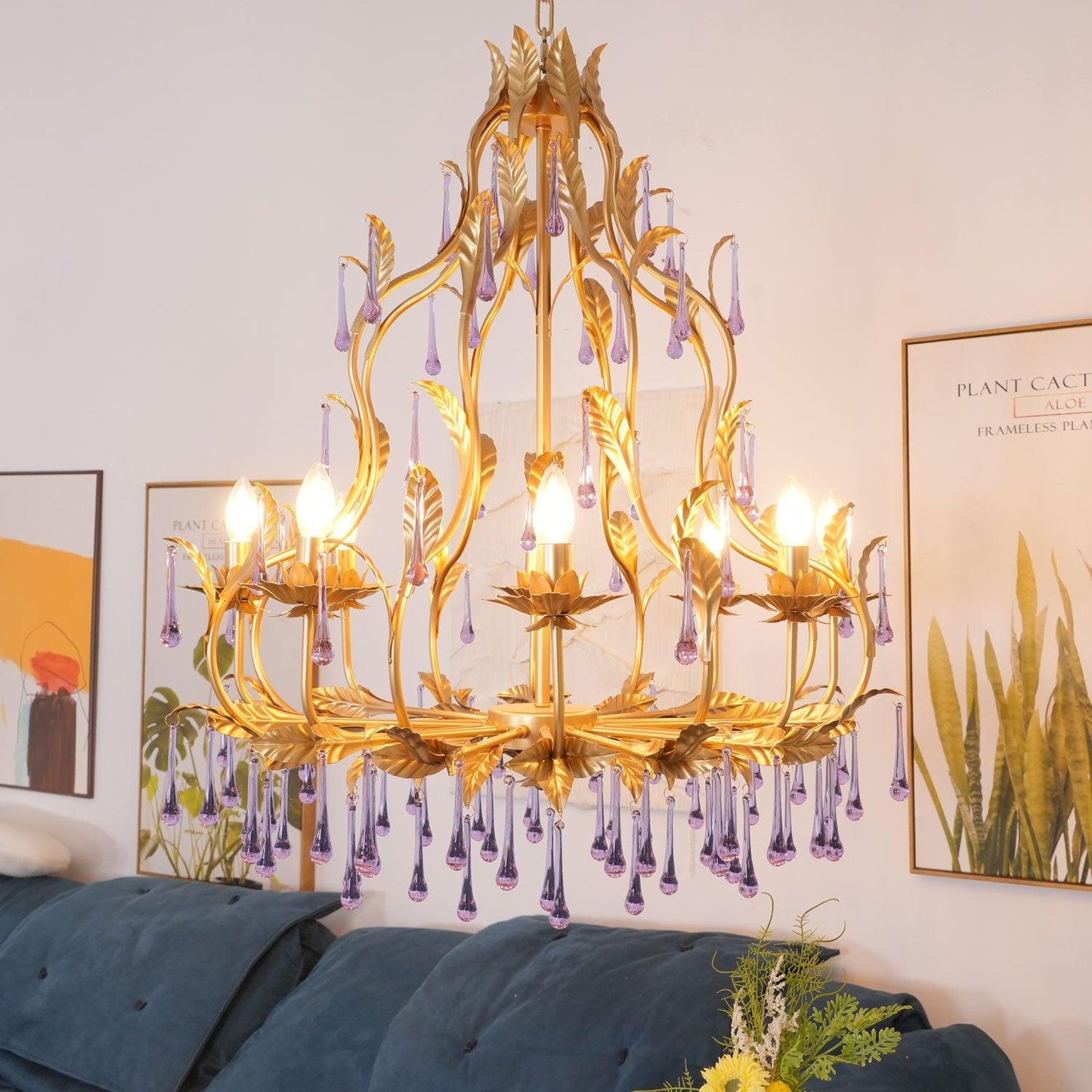 Amethyst Drops Crystal Chandelier - YIOSI