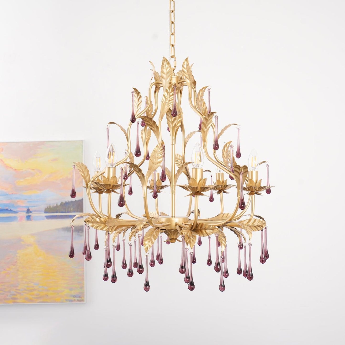 Amethyst Drops Crystal Chandelier - YIOSI