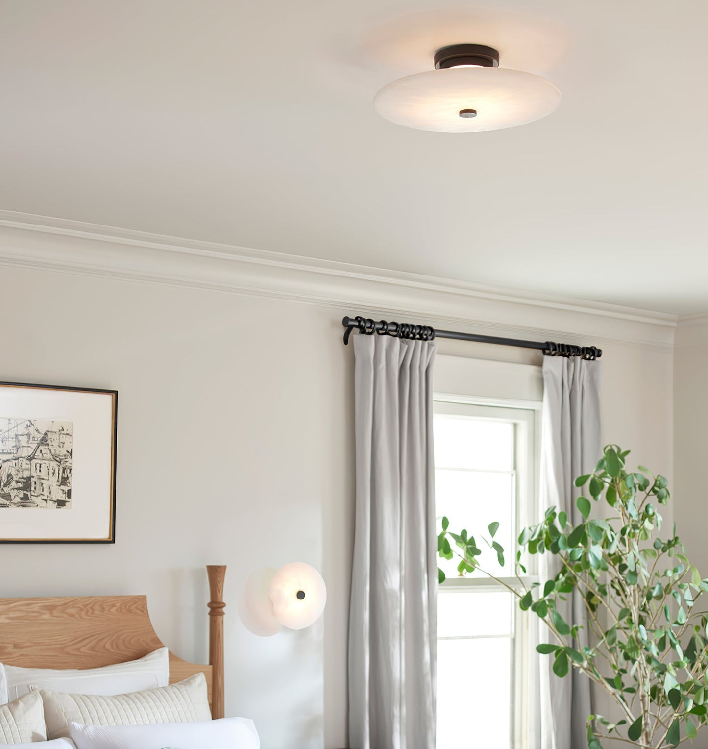 Ankeny Alabaster Brass & White Ceiling Lamp Warm Light