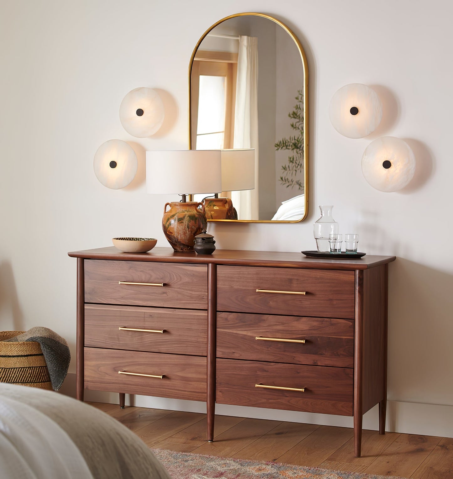 Ankeny Alabaster Brass & White Ceiling Lamp Warm Light