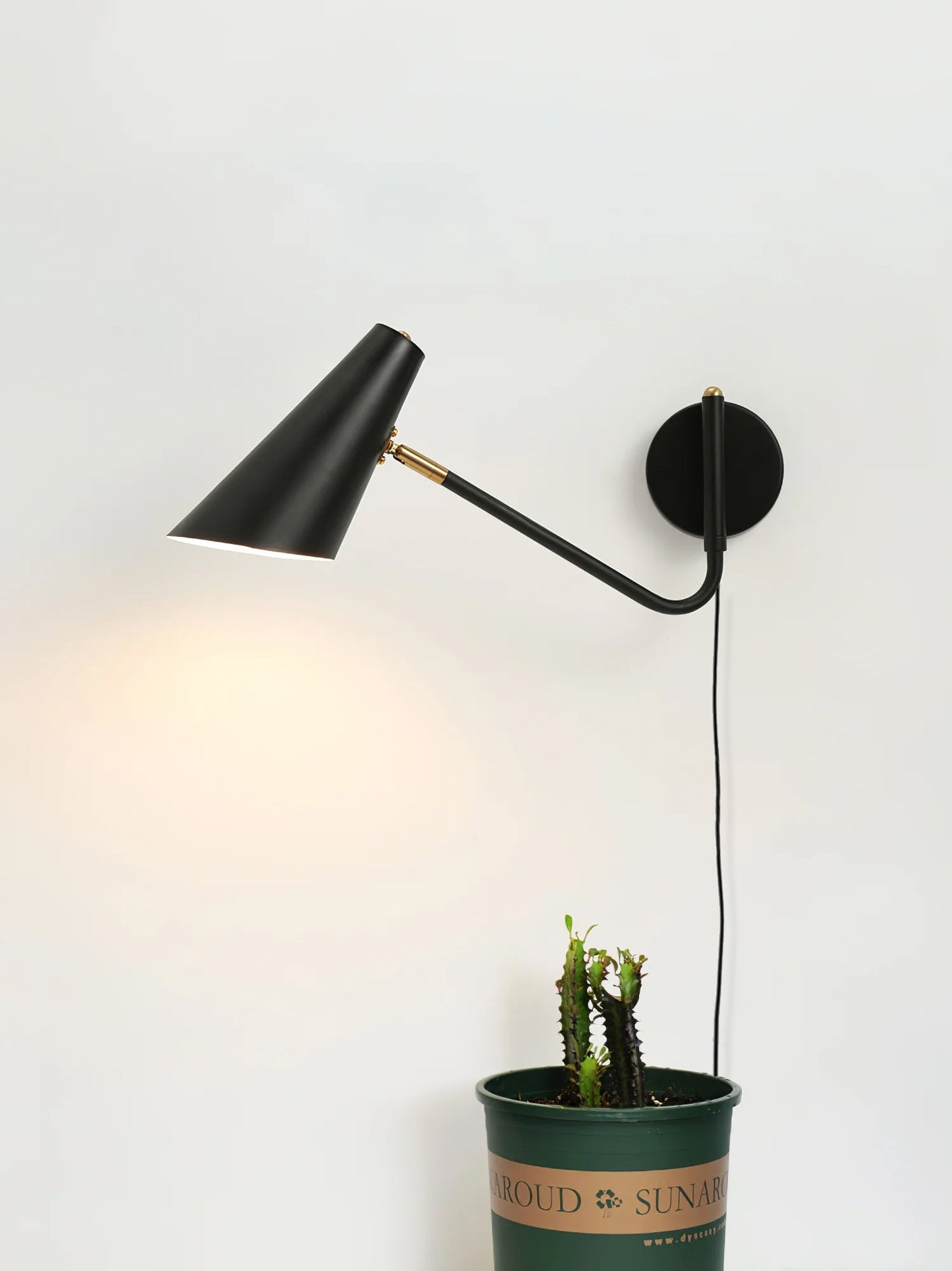 Apex Plug-in Wall Sconce with Adjustable Arm Black Brass Finish