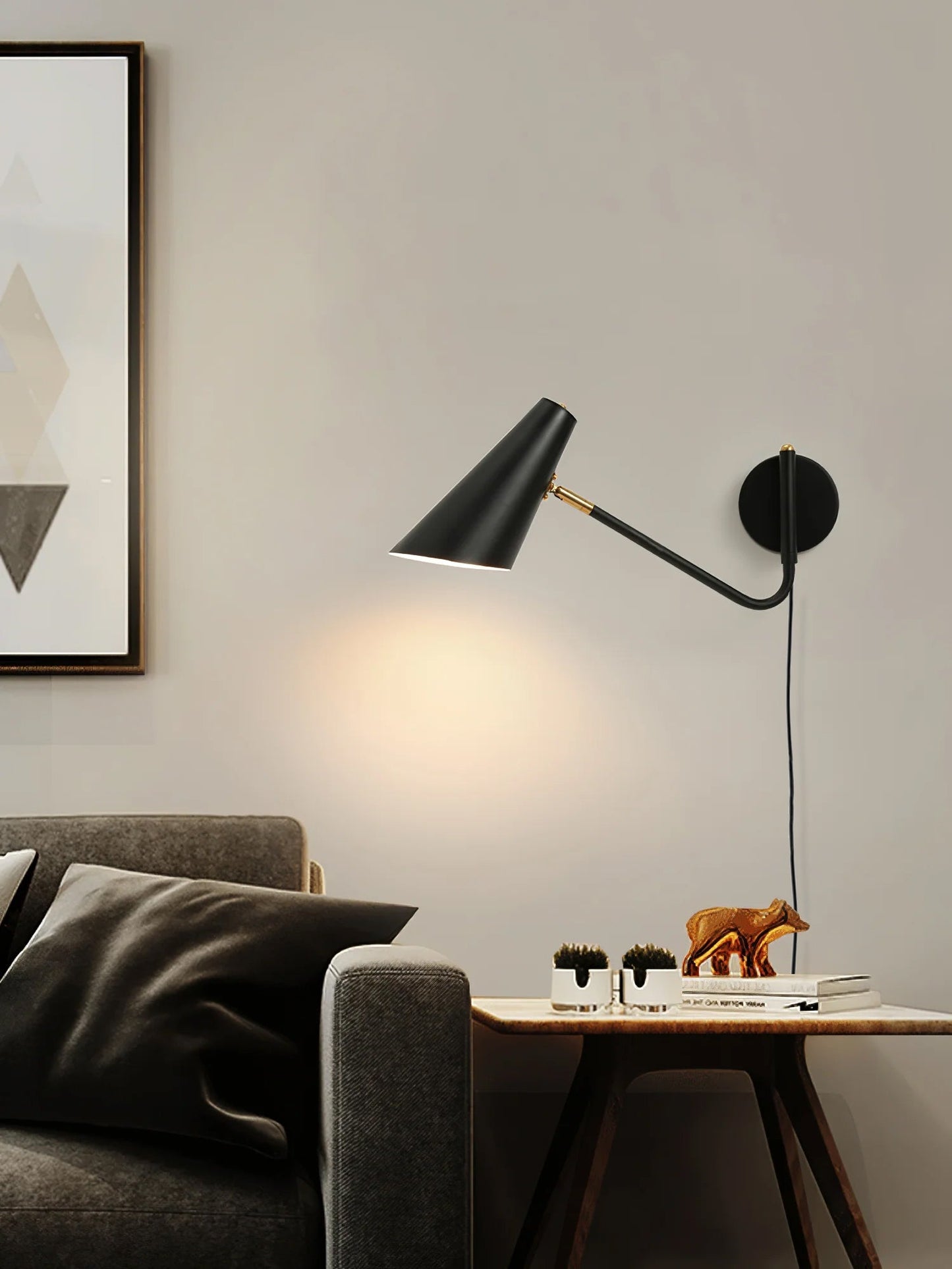 Apex Plug-in Wall Sconce with Adjustable Arm Black Brass Finish