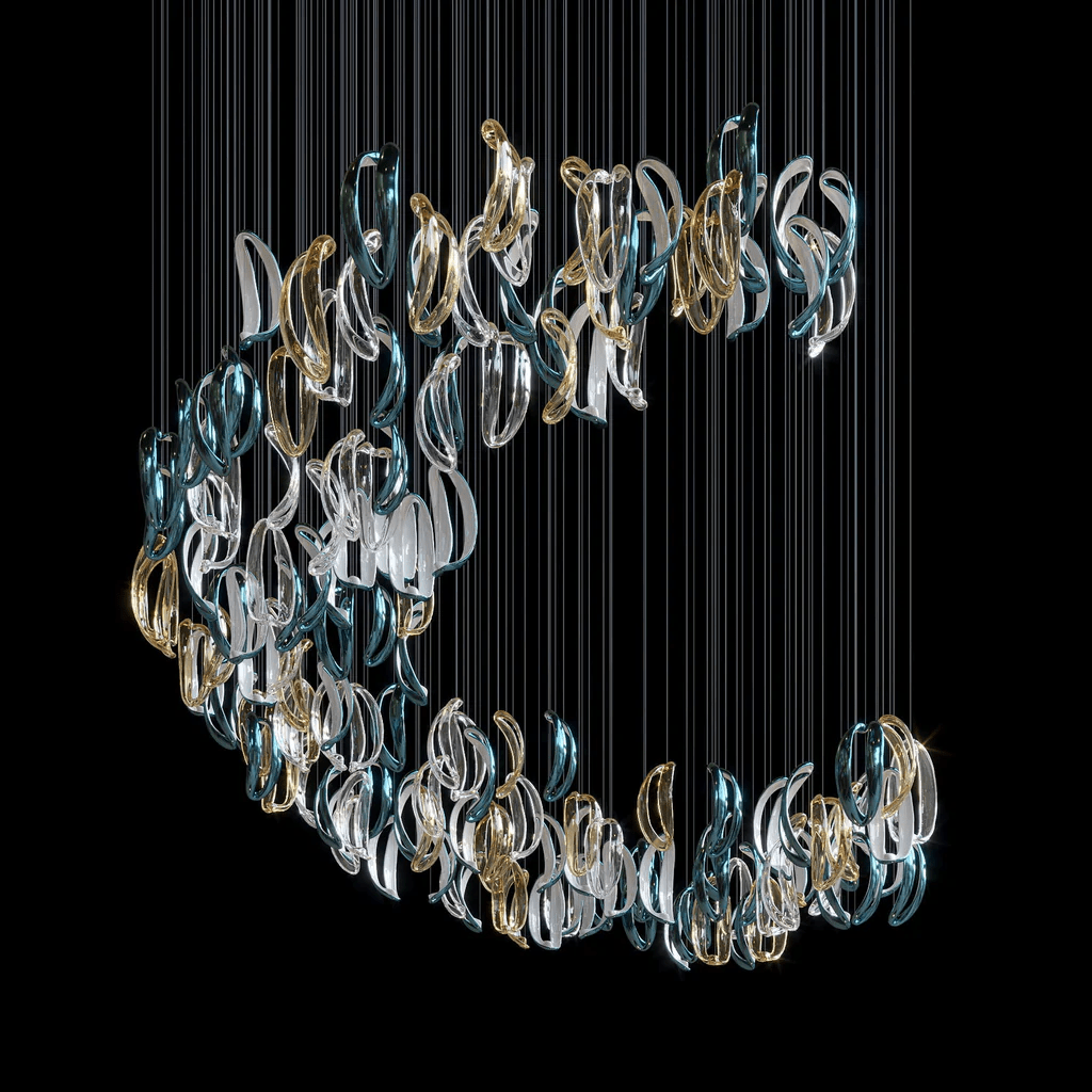 Aqua Ripple Glass Art Customize Chandelier - YIOSI